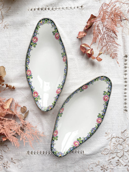 2 vintage porcelain dishes DIGOIN SERREGUEMINES 3984 floral pattern