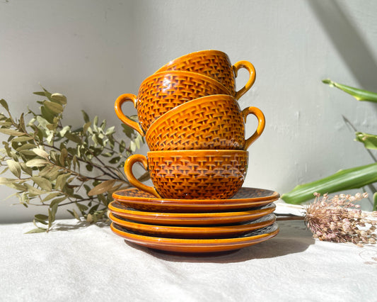 4 Tasses à Café vintage en faïence caramel 1 support multimédia sur 11