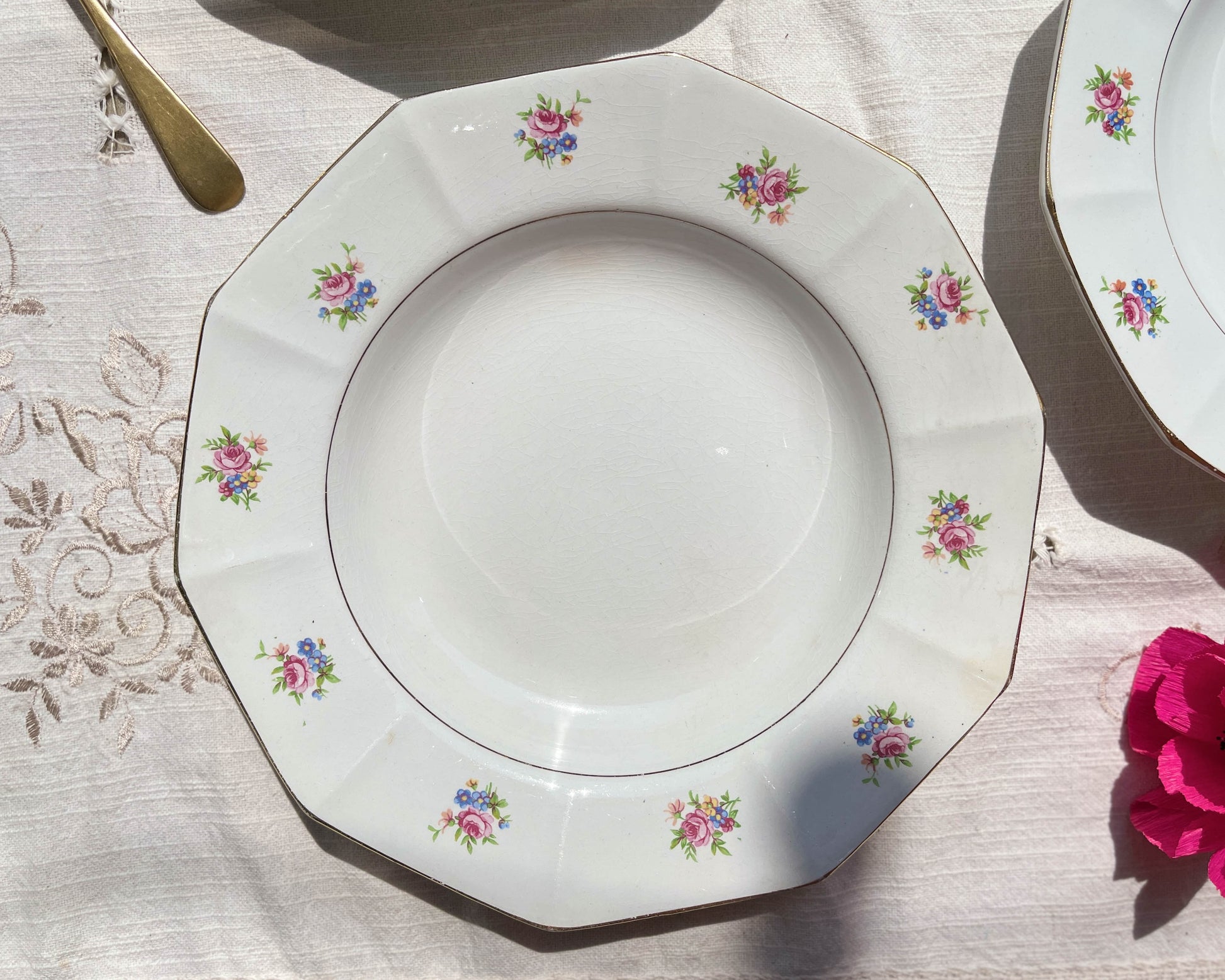 Assiettes creuses vintage en porcelaine opaque SALINS motif fleuri