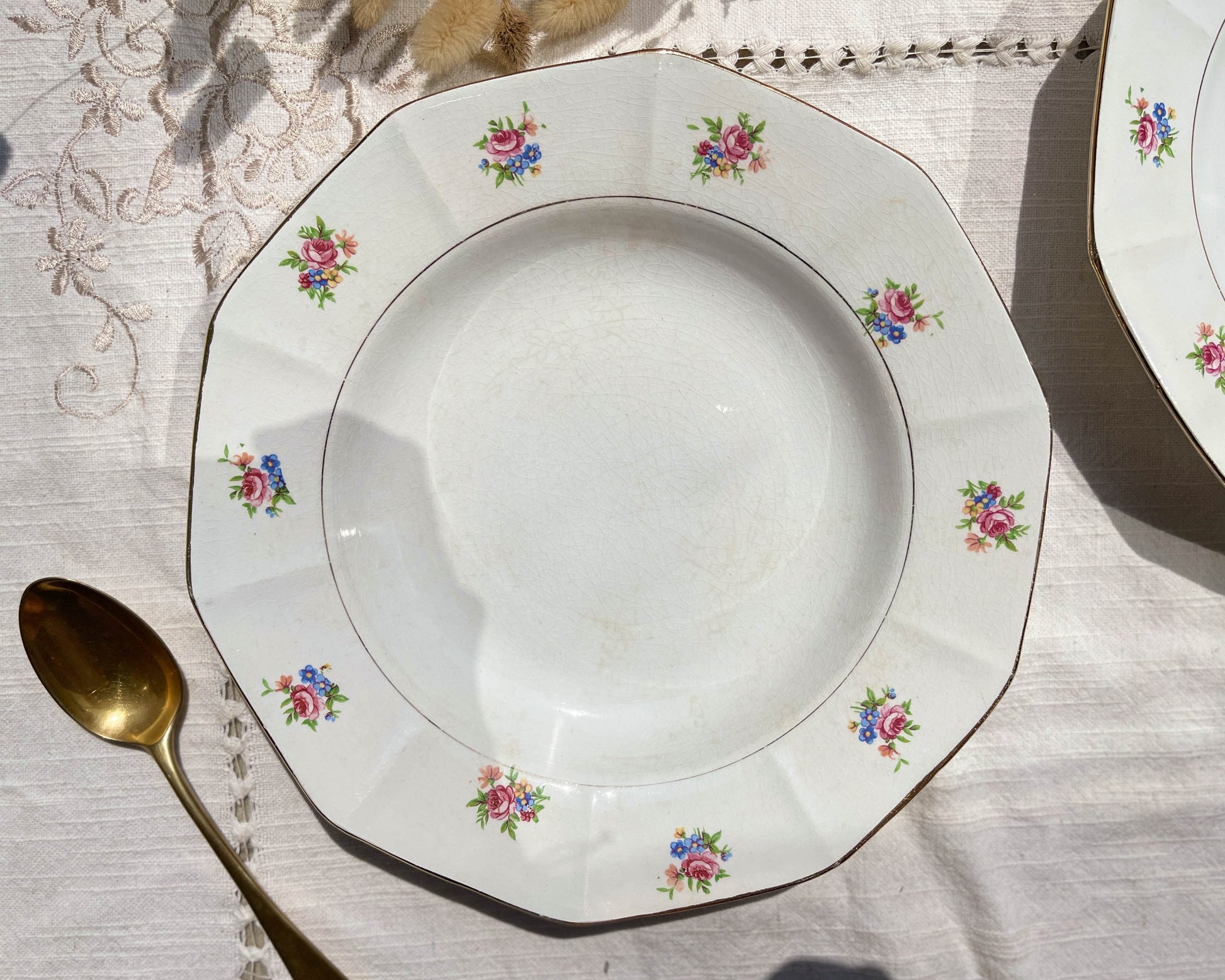 Assiettes creuses vintage en porcelaine opaque SALINS motif fleuri