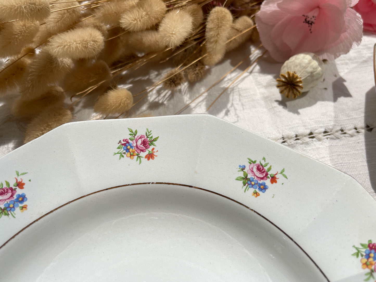 Assiettes creuses vintage en porcelaine opaque SALINS motif fleuri