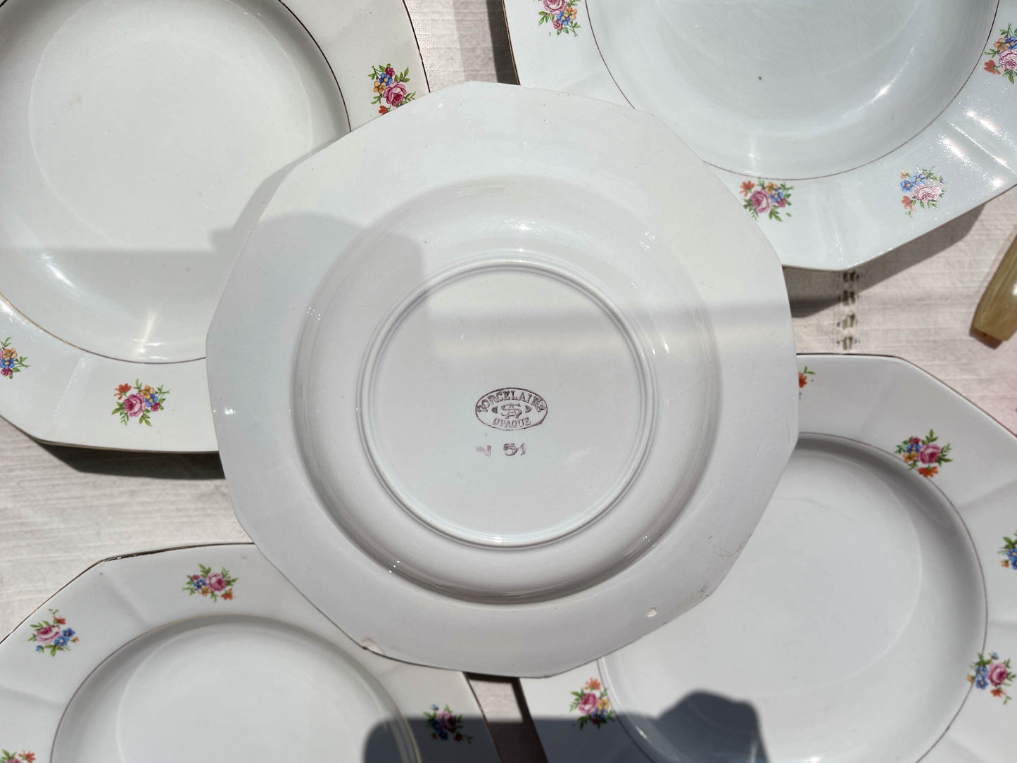 Assiettes creuses vintage en porcelaine opaque SALINS motif fleuri