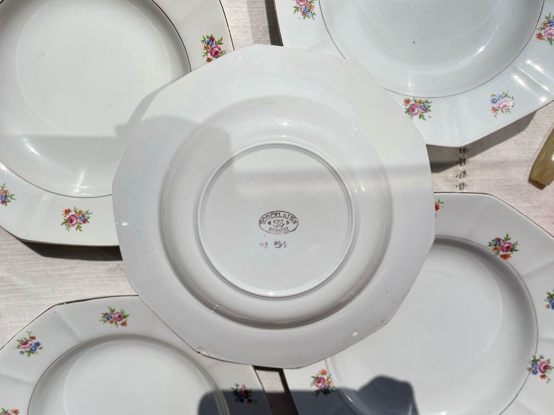 Assiettes creuses vintage en porcelaine opaque SALINS motif fleuri