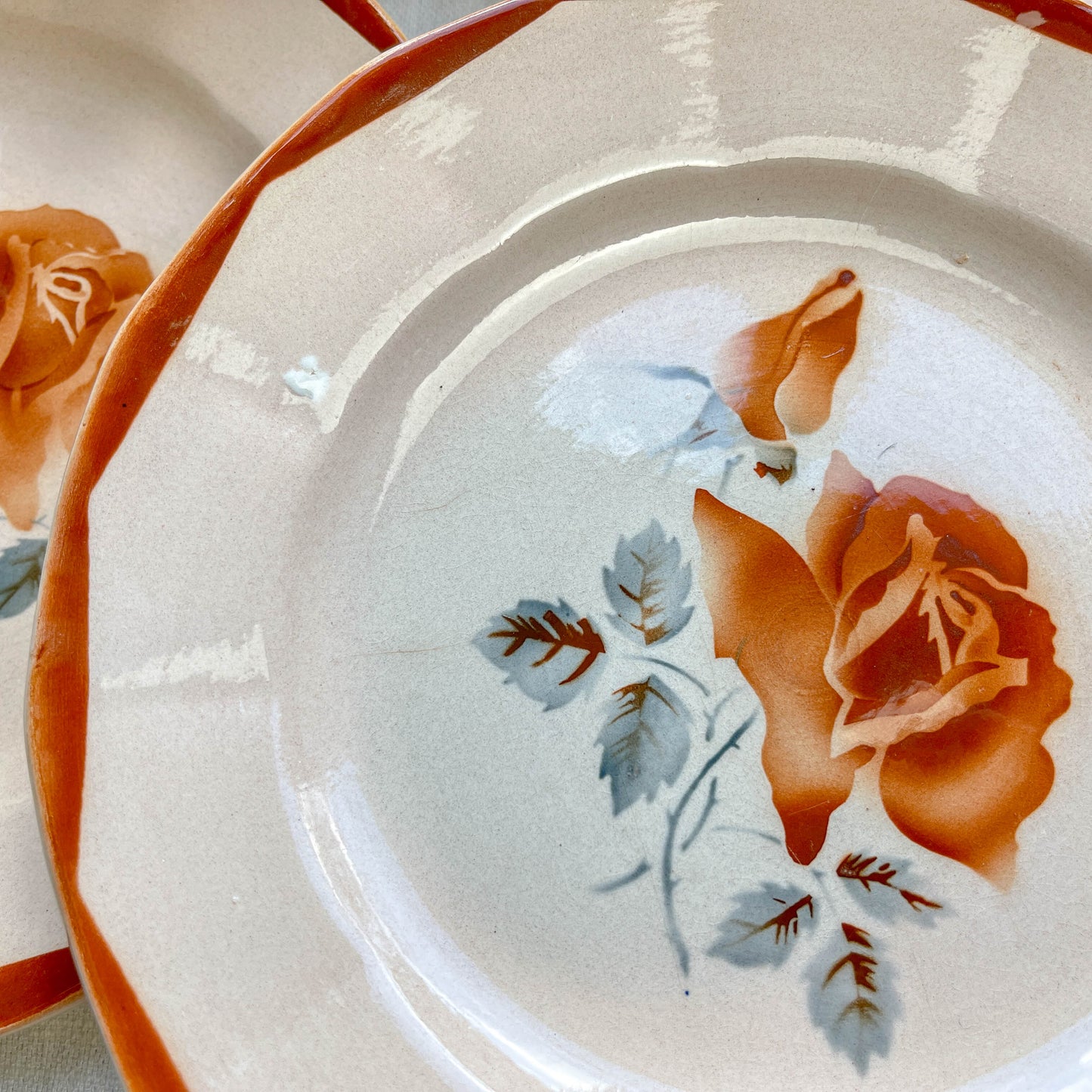 5 Petites assiettes vintage dépareillées rose motif fleuri 1950 - DIGOIN SARREGUEMINES - St Amand -