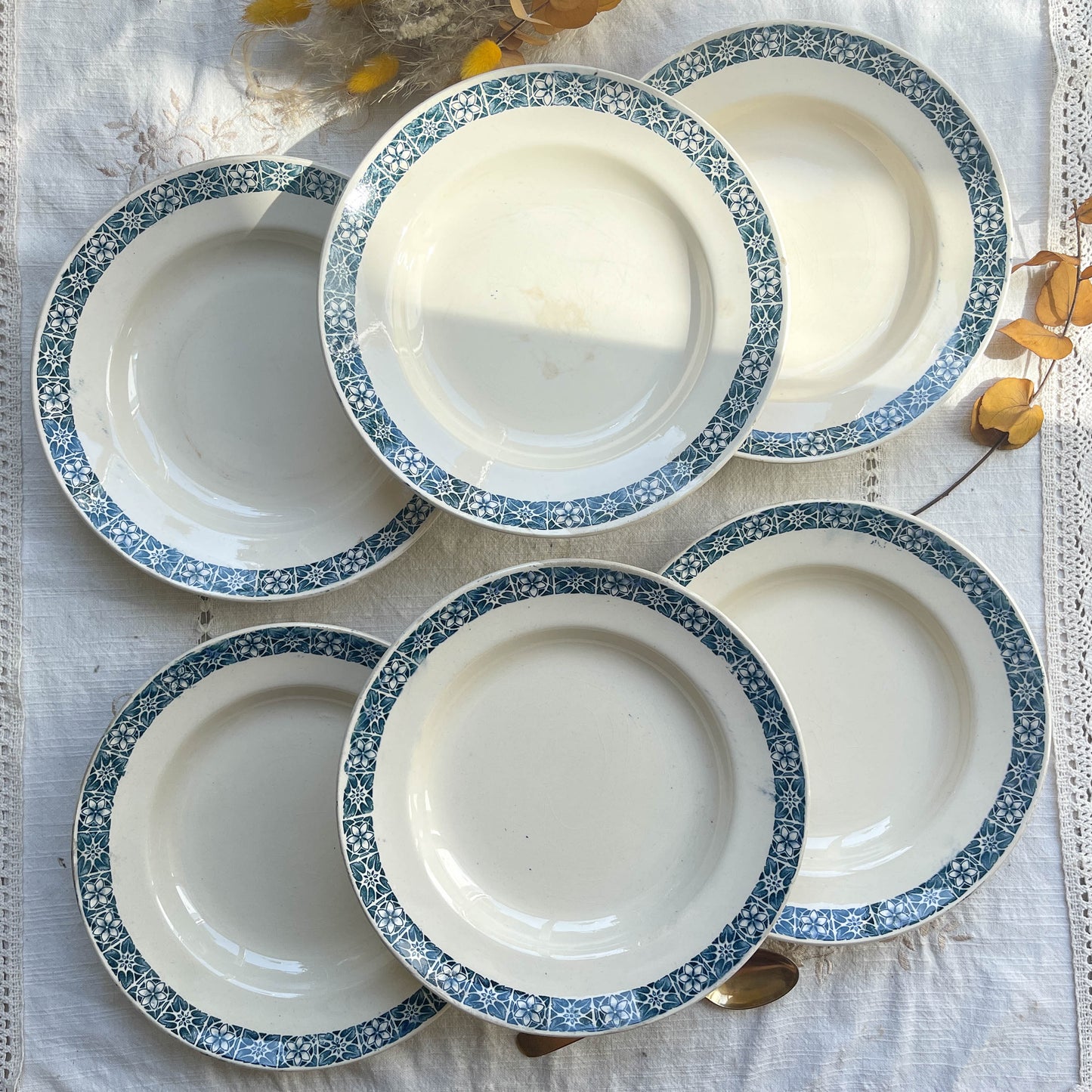 6 assiettes creuses Terre de Fer bleu LONGCHAMP modèle « RENÉ »