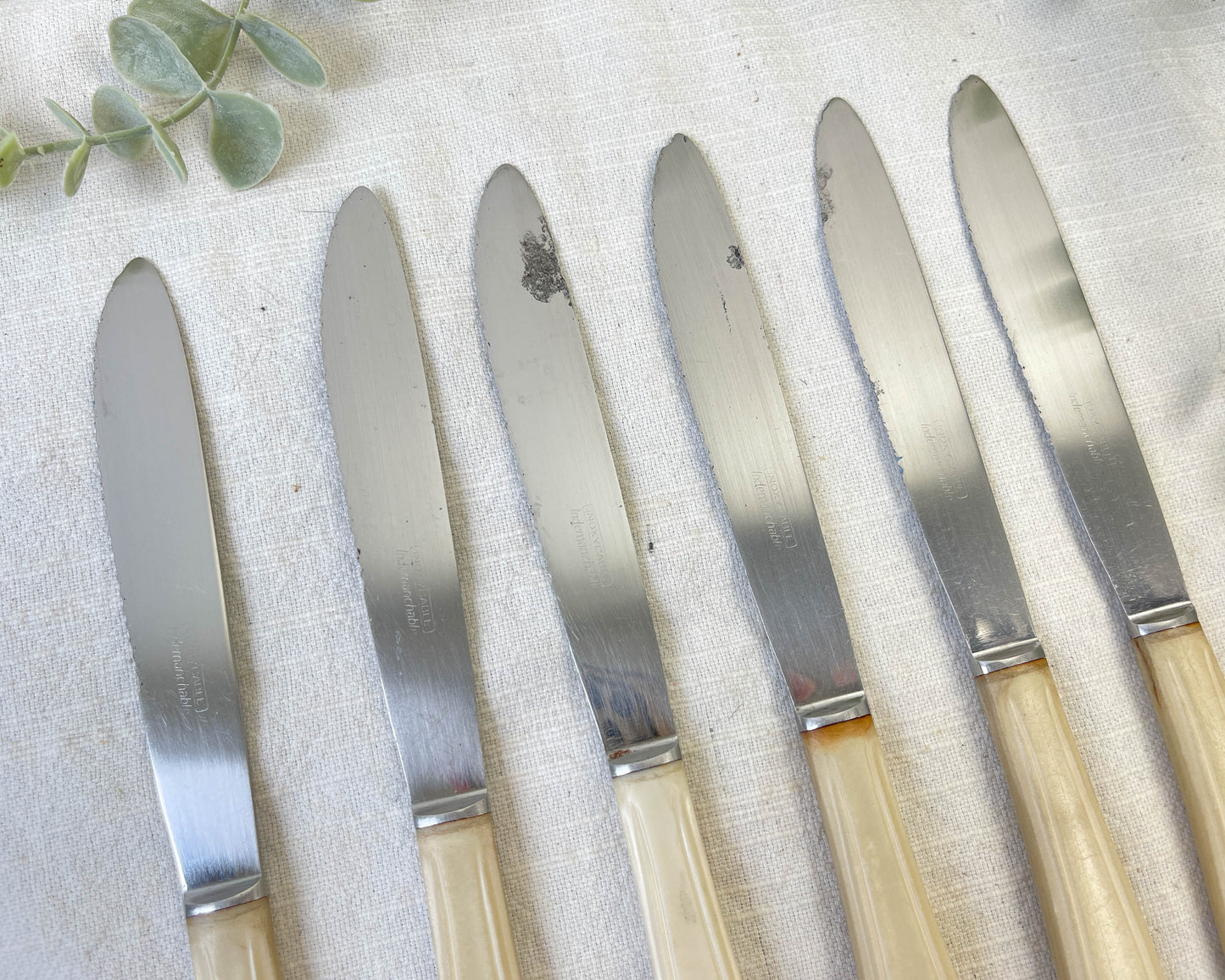 6 vintage Bakelite ivory knives, France