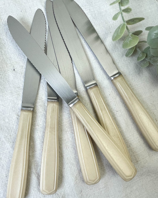 6 vintage Bakelite ivory knives, France