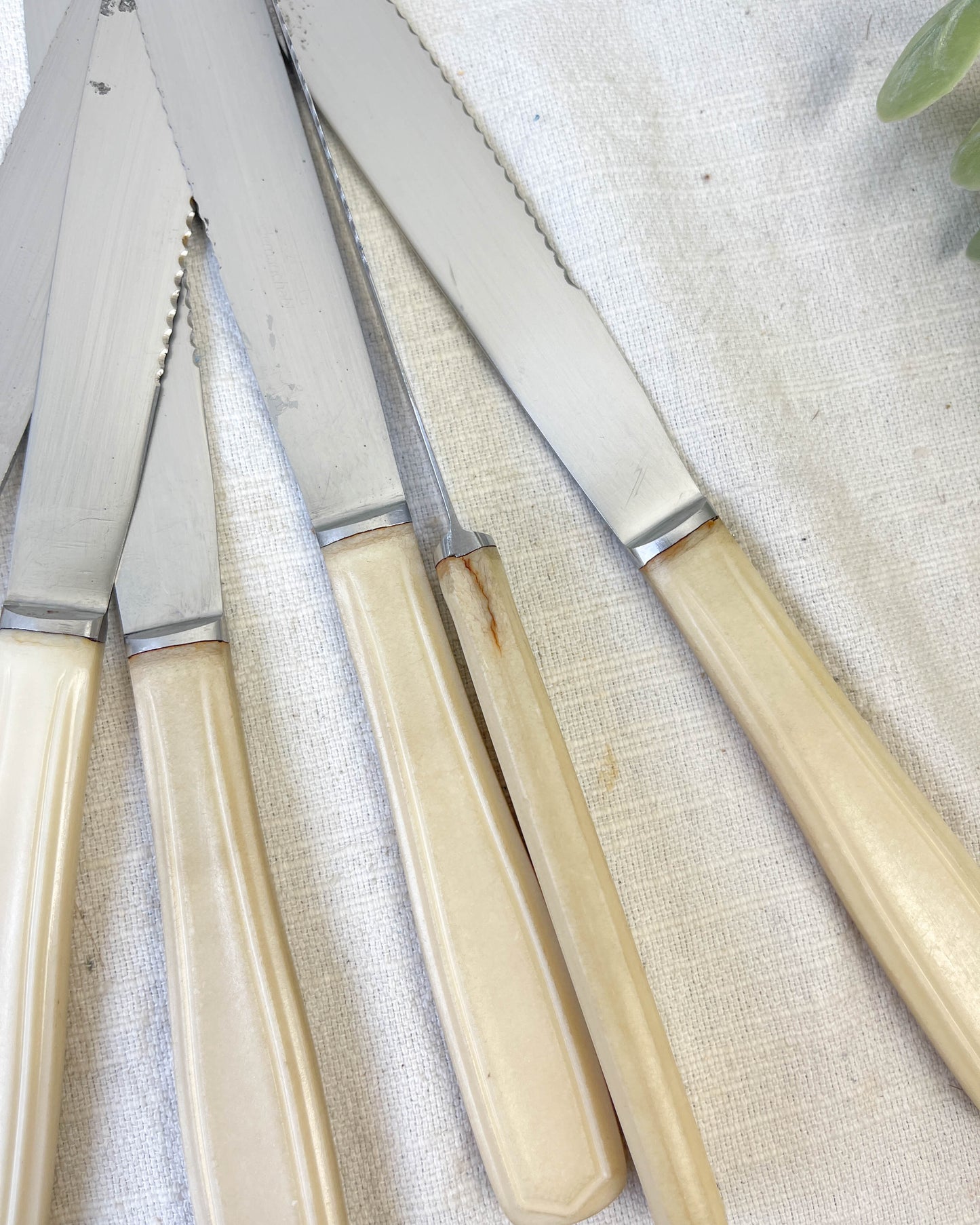 6 vintage Bakelite ivory knives, France