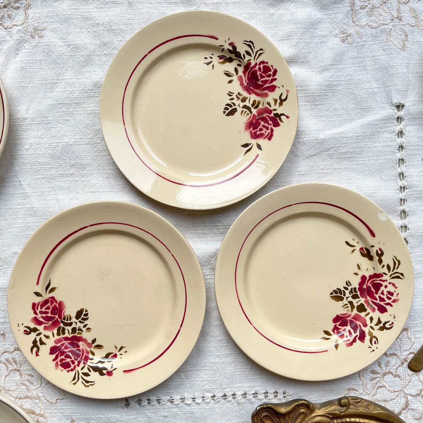 6 Petites assiettes vintage dépareillées motif fleuri - BADONVILLIER - STEULER - 1923