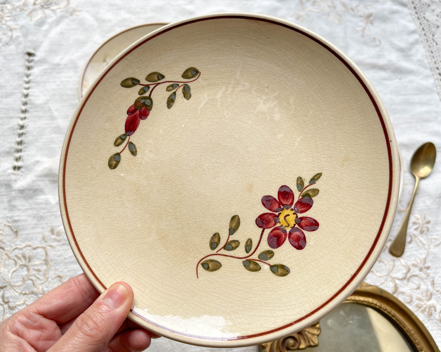 6 Petites assiettes vintage dépareillées motif fleuri - BADONVILLIER - STEULER - 1923