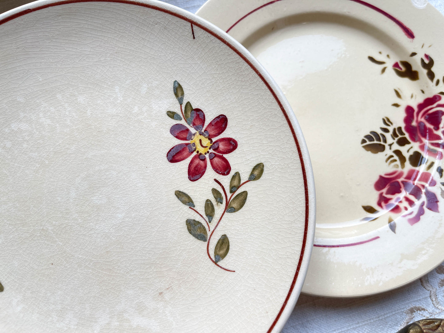 6 Petites assiettes vintage dépareillées motif fleuri - BADONVILLIER - STEULER - 1923