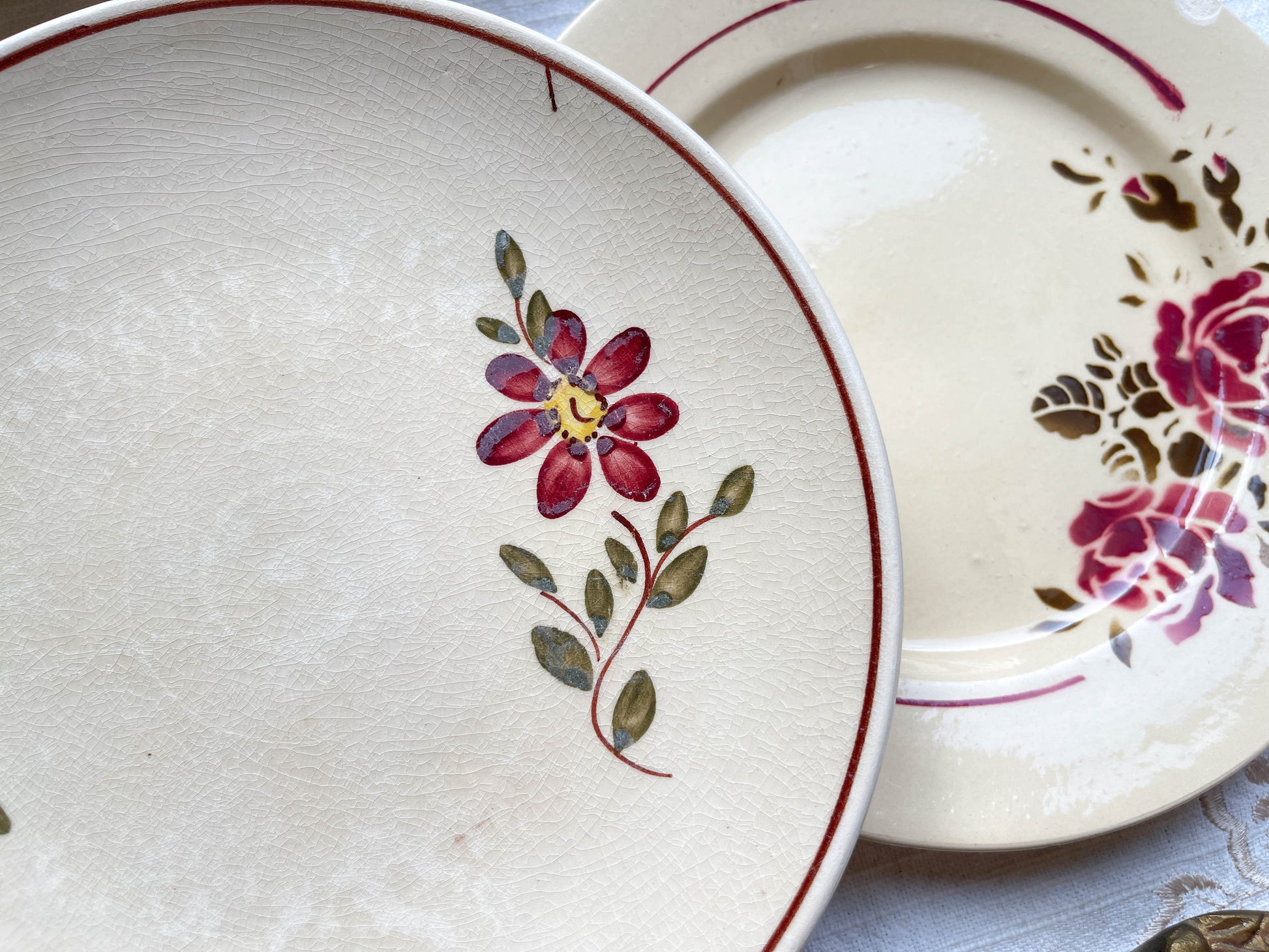 6 Petites assiettes vintage dépareillées motif fleuri - BADONVILLIER - STEULER - 1923