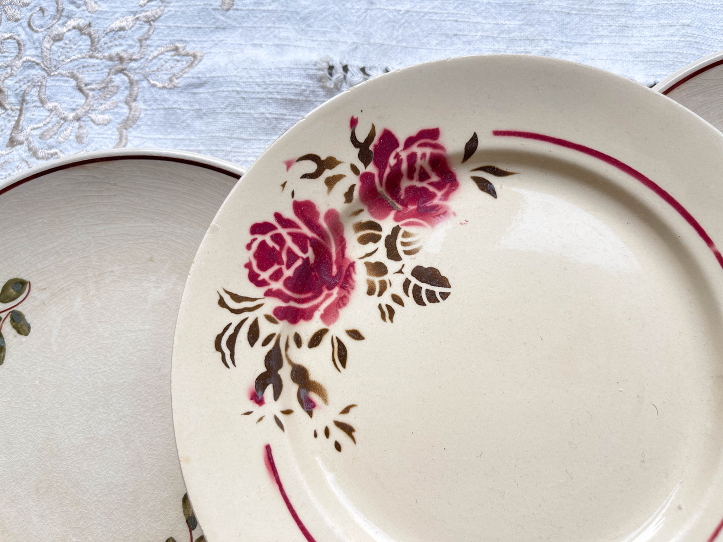 6 Petites assiettes vintage dépareillées motif fleuri - BADONVILLIER - STEULER - 1923