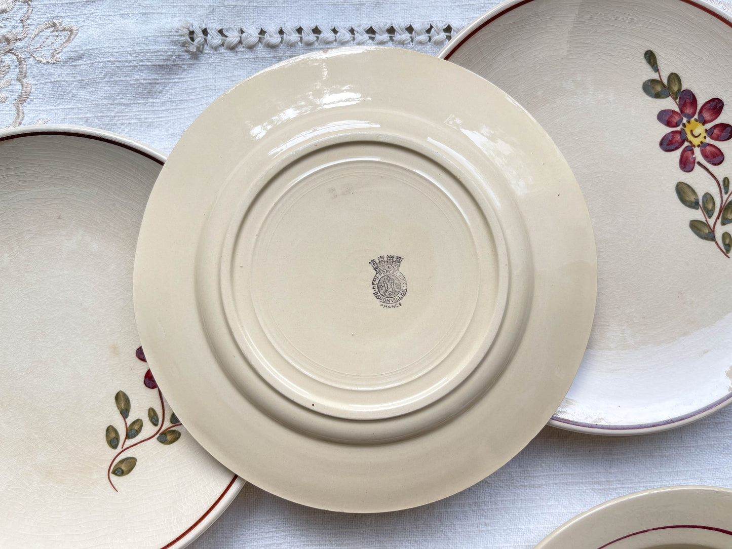6 Petites assiettes vintage dépareillées motif fleuri - BADONVILLIER - STEULER - 1923