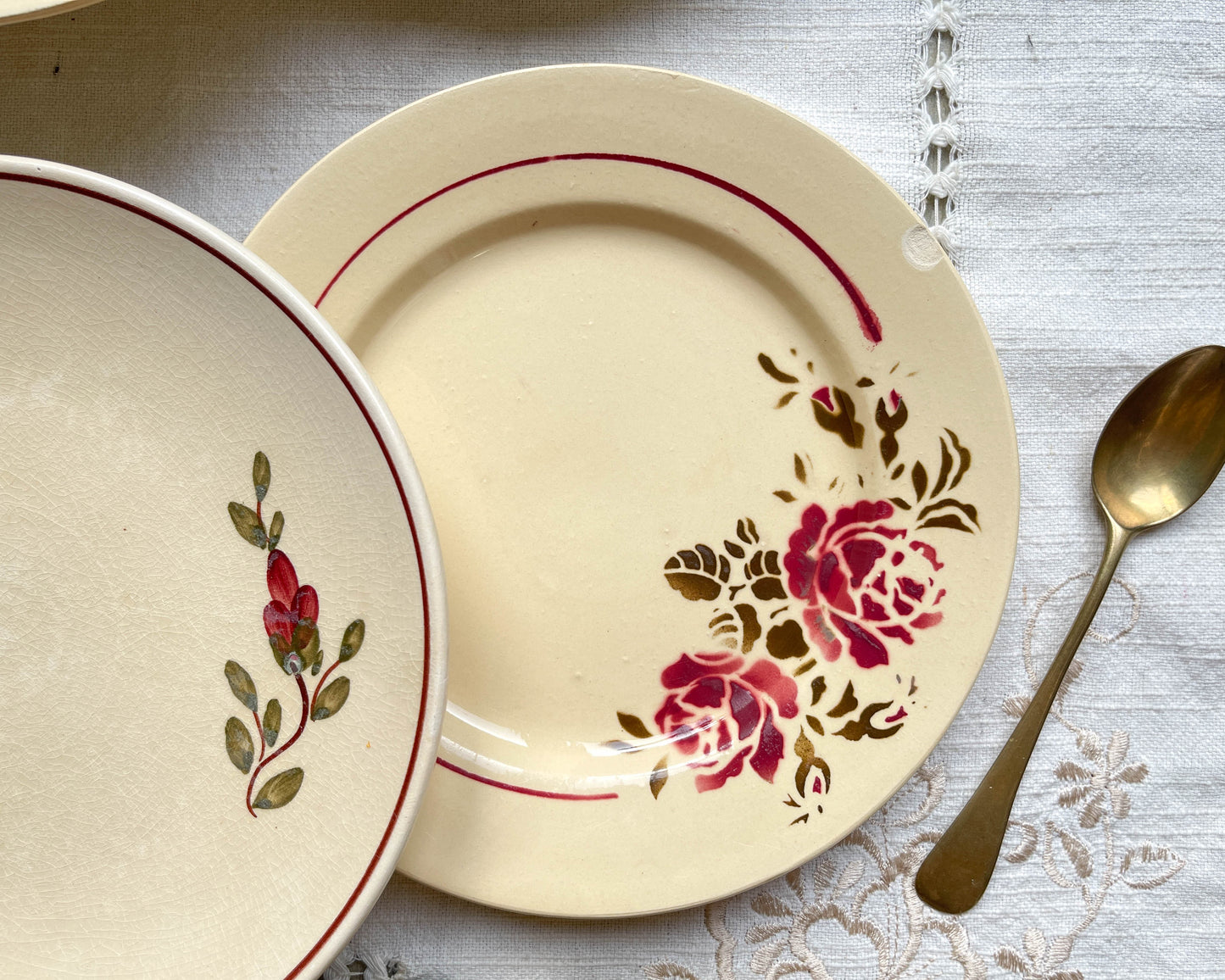 6 Petites assiettes vintage dépareillées motif fleuri - BADONVILLIER - STEULER - 1923