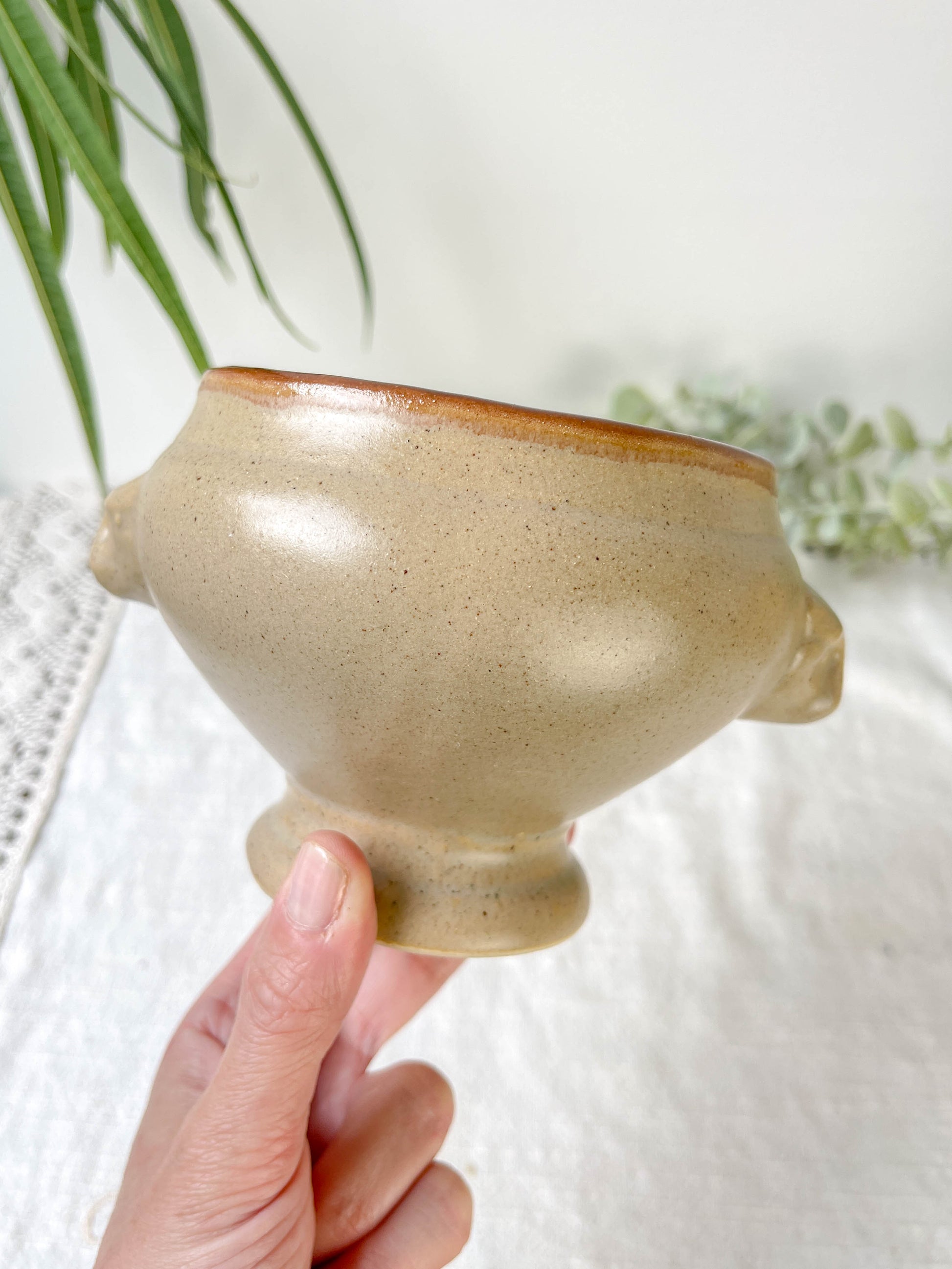 6 Bols à Soupe à l'Oignon Tête de Lion en Céramique Vintage Emile Henry - Beige, Made in France