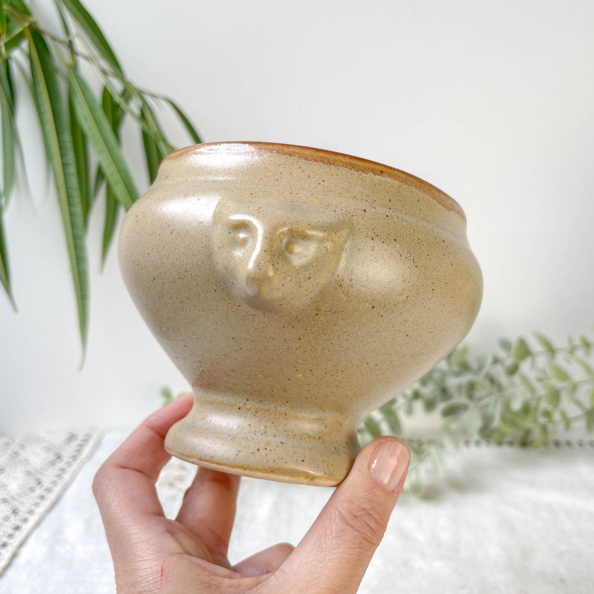6 Bols à Soupe à l'Oignon Tête de Lion en Céramique Vintage Emile Henry - Beige, Made in France