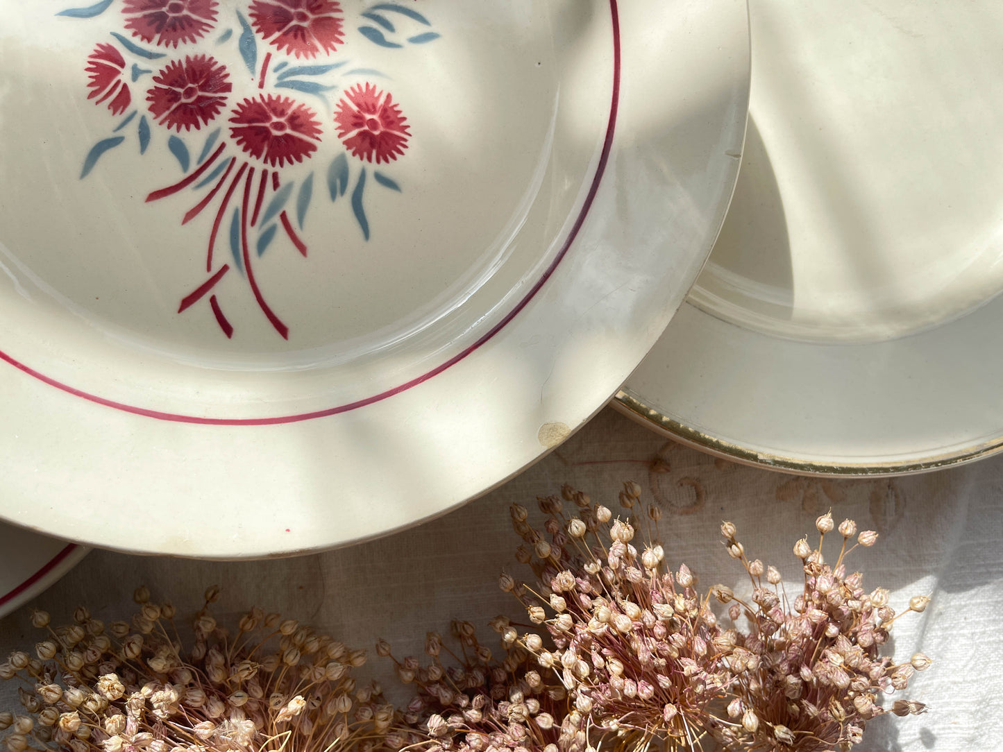 6 Assiettes vintage dépareillées motif fleuri Sareguemines Badonvillier Moulin des Loups