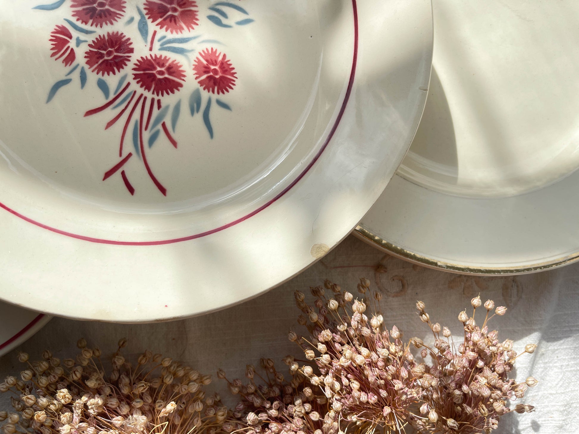 6 Assiettes vintage dépareillées motif fleuri Sareguemines Badonvillier Moulin des Loups