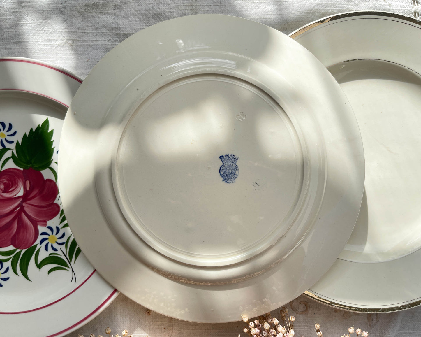 6 Assiettes vintage dépareillées motif fleuri Sareguemines Badonvillier Moulin des Loups