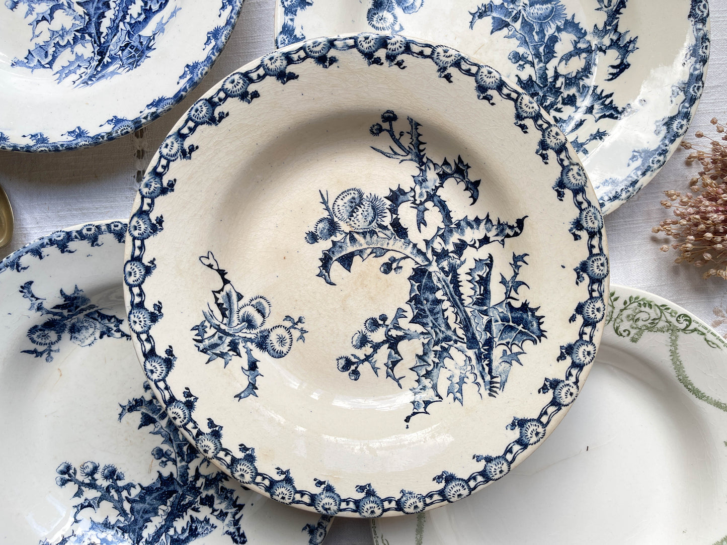 10 Assiettes creuses vintage dépareillées Terre de fer Bleue Verte Rouge