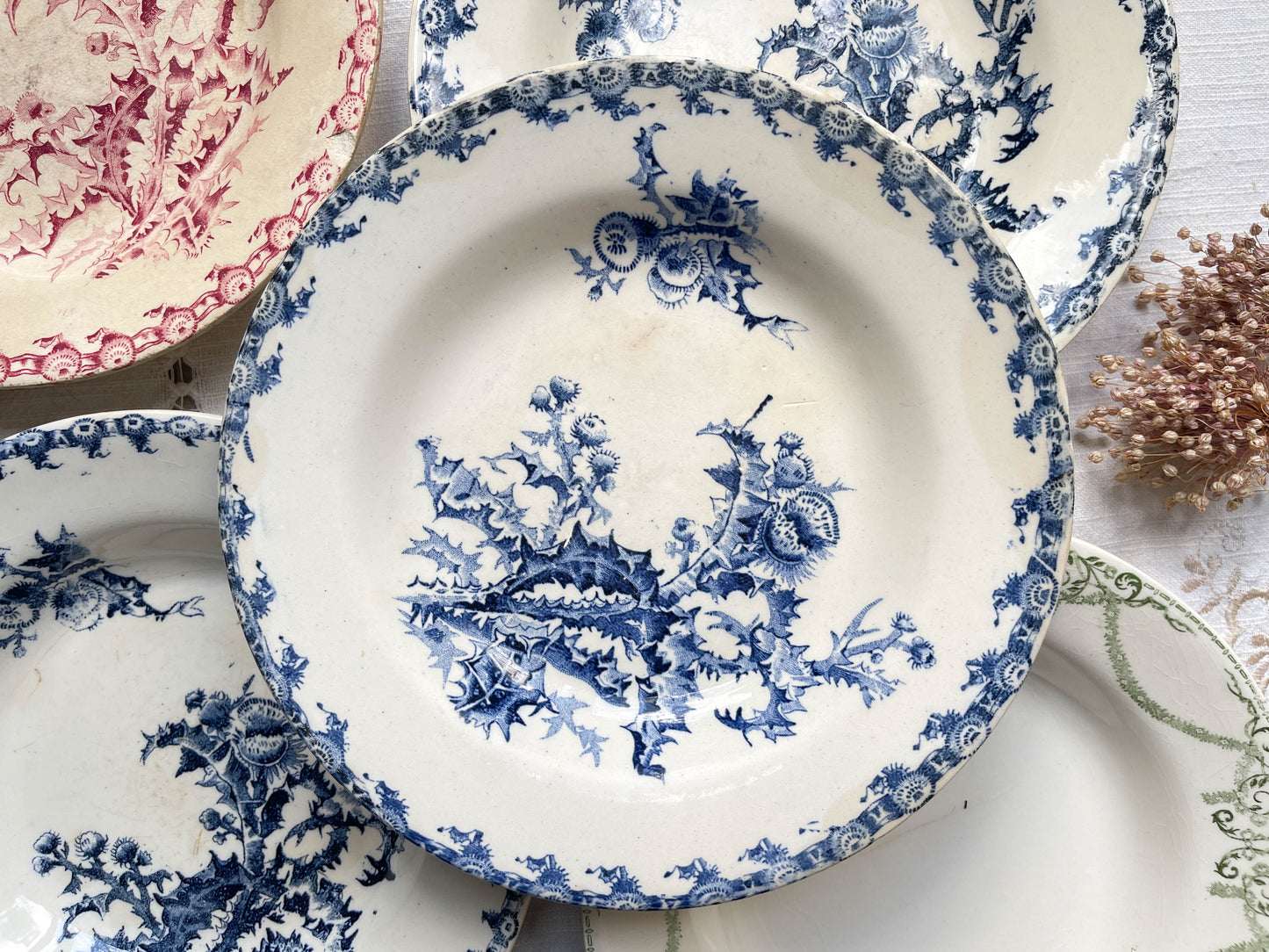 10 Assiettes creuses vintage dépareillées Terre de fer Bleue Verte Rouge