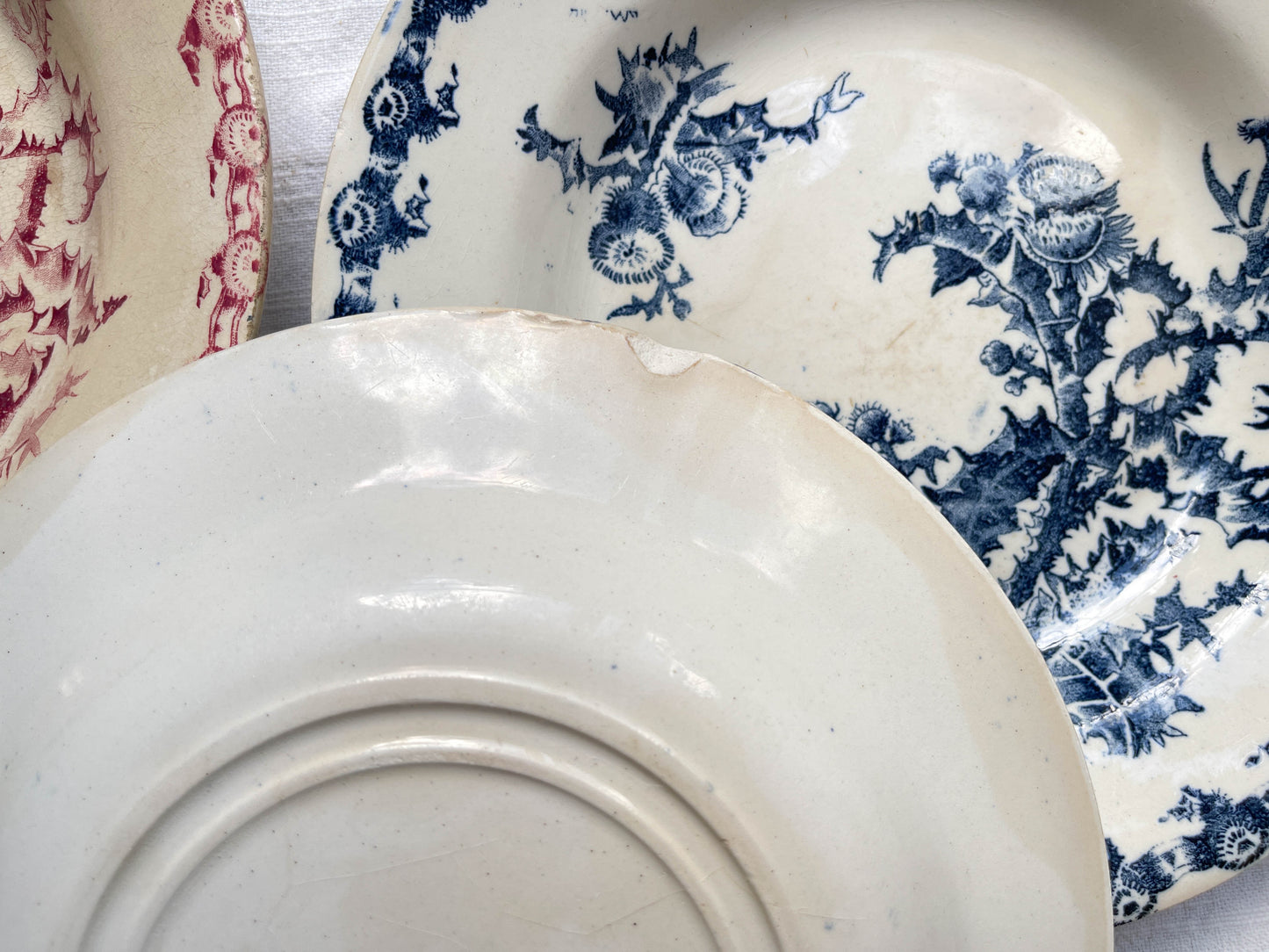 10 Assiettes creuses vintage dépareillées Terre de fer Bleue Verte Rouge