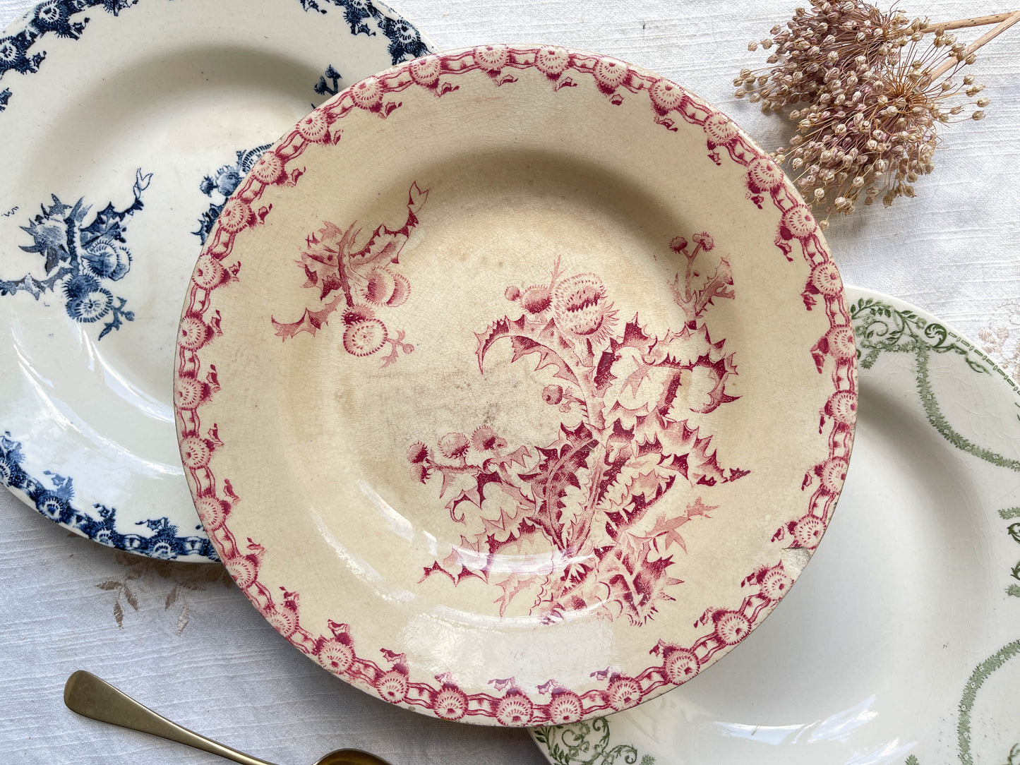 10 Assiettes creuses vintage dépareillées Terre de fer Bleue Verte Rouge