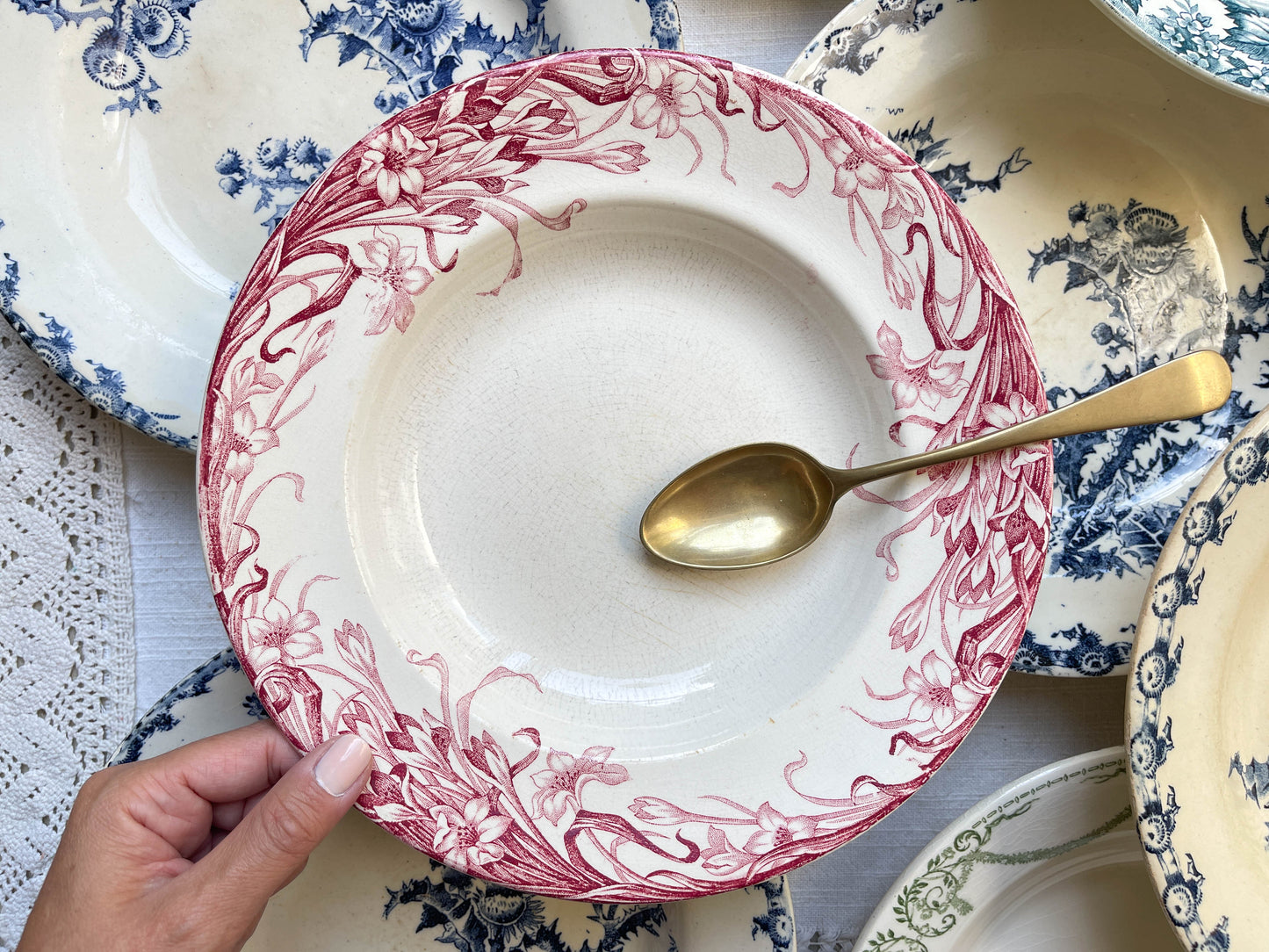 10 Assiettes creuses vintage dépareillées Terre de fer Bleue Verte Rouge