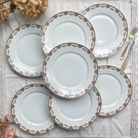 Assiettes plates porcelaine LIMOGES motif fleuri