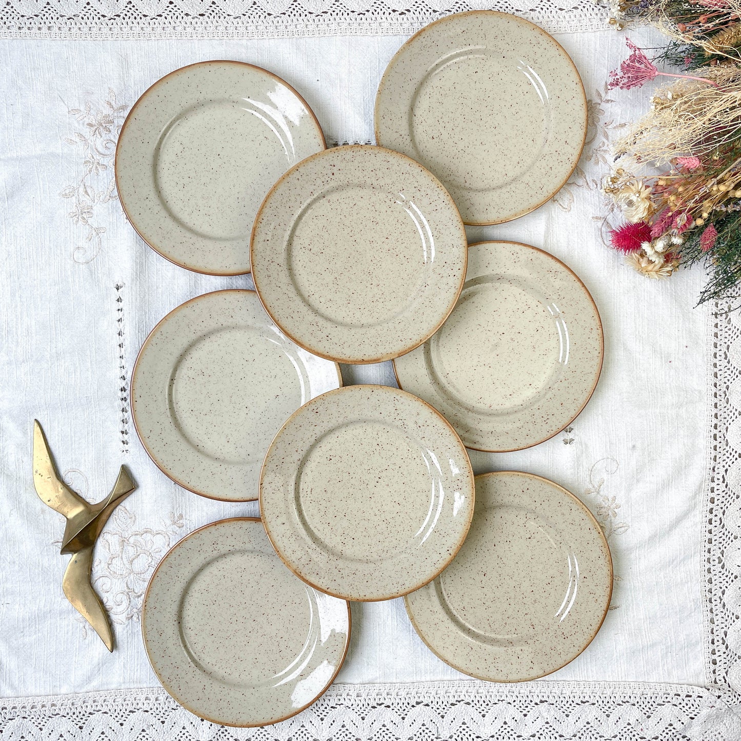 8 Petites Assiettes en grès moucheté Tulowice, 1950