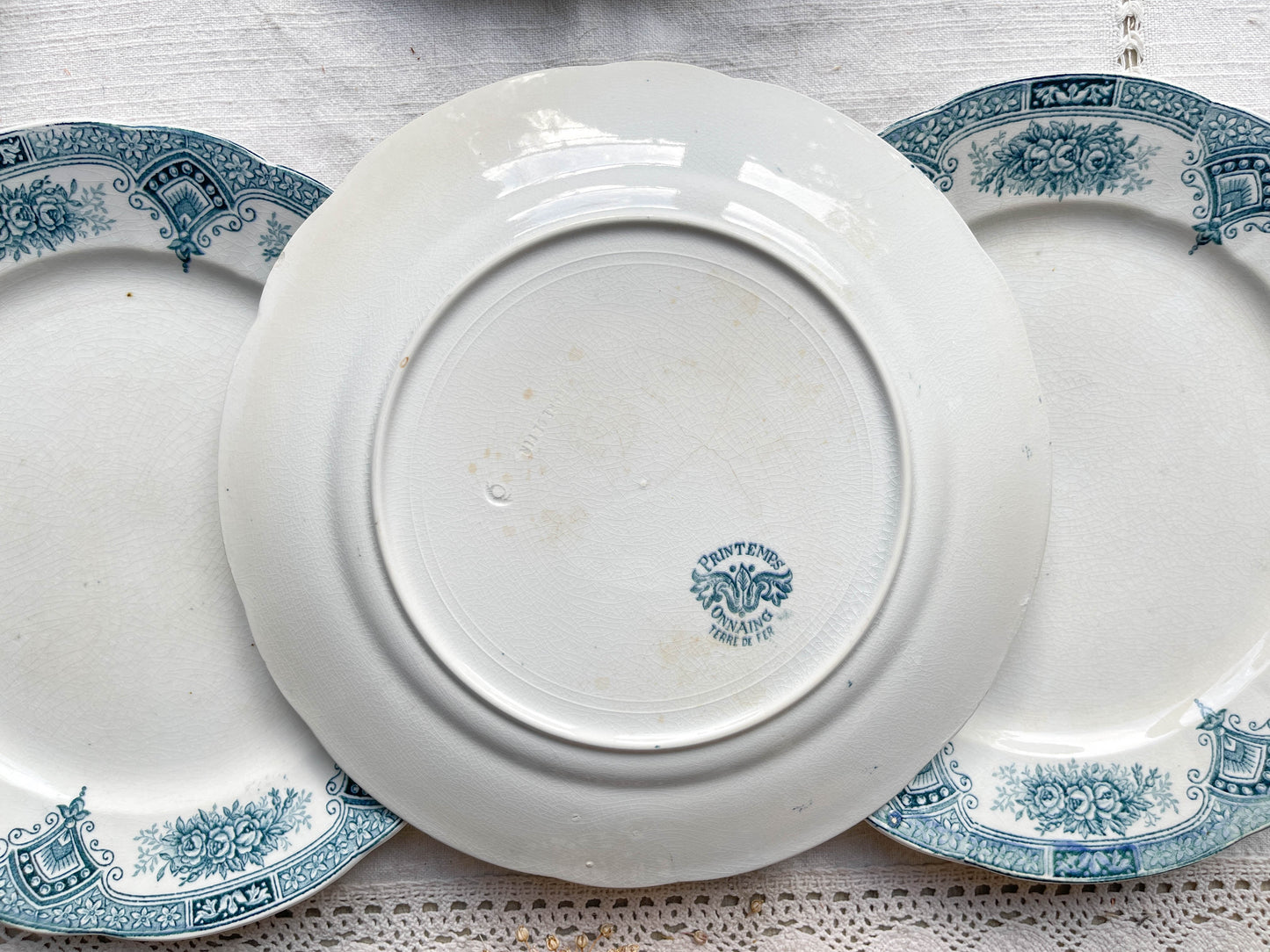 8 Assiettes vintage Terre de Fer Bleues + 8 Petites Assiettes porcelaine blanches dorée dépareillées