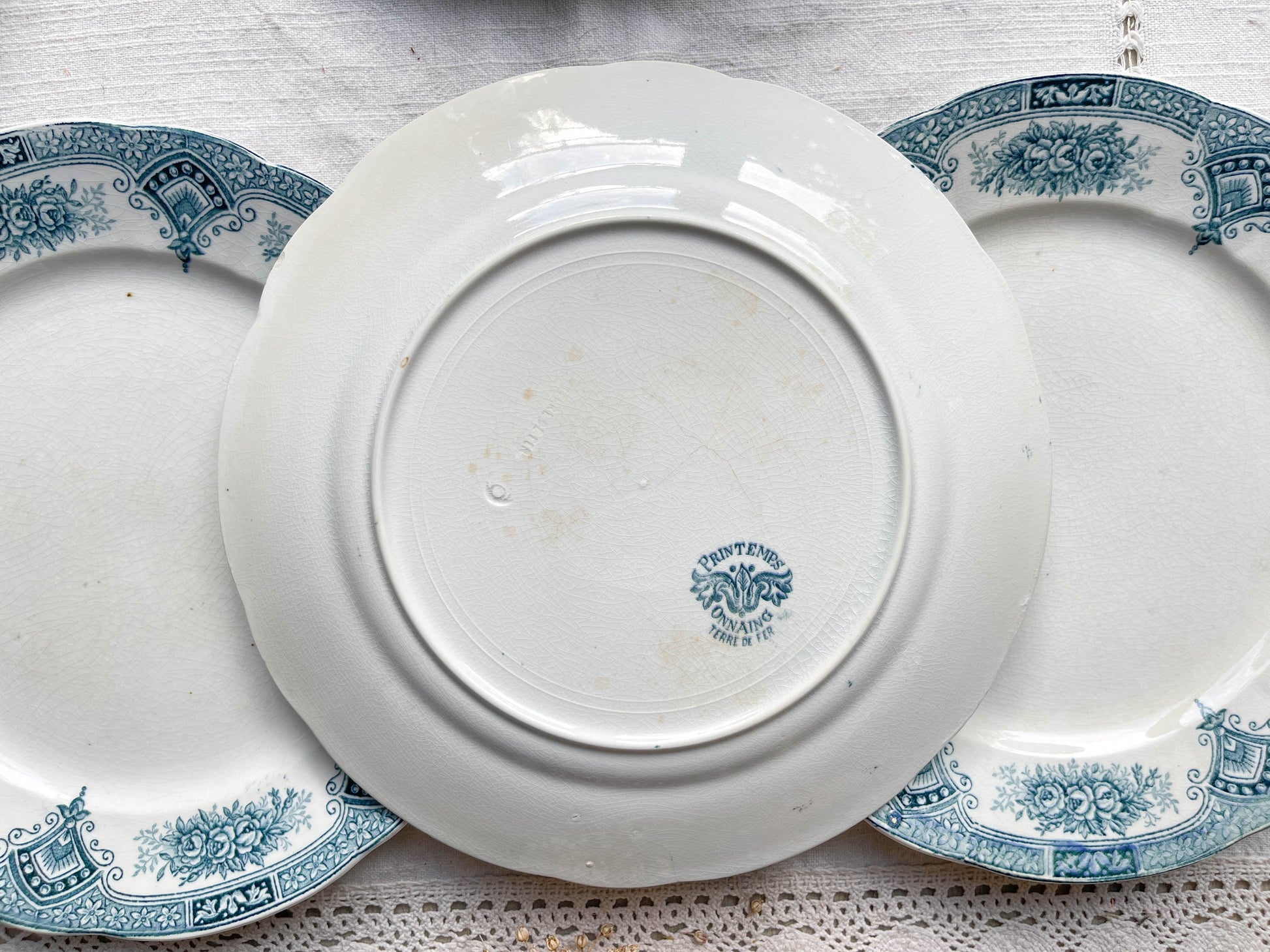 8 Assiettes vintage Terre de Fer Bleues + 8 Petites Assiettes porcelaine blanches dorée dépareillées