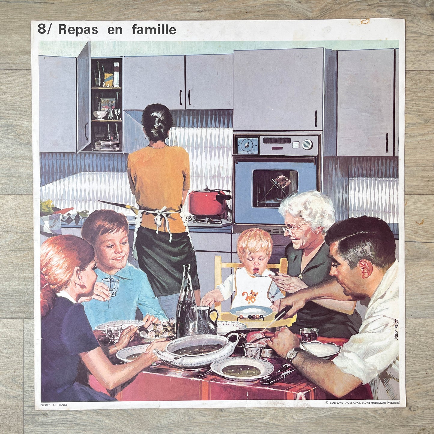 Affiche scolaire Bourrasques d'automne / Repas de famille Yves Thos éditions Rossignol 1960 Français