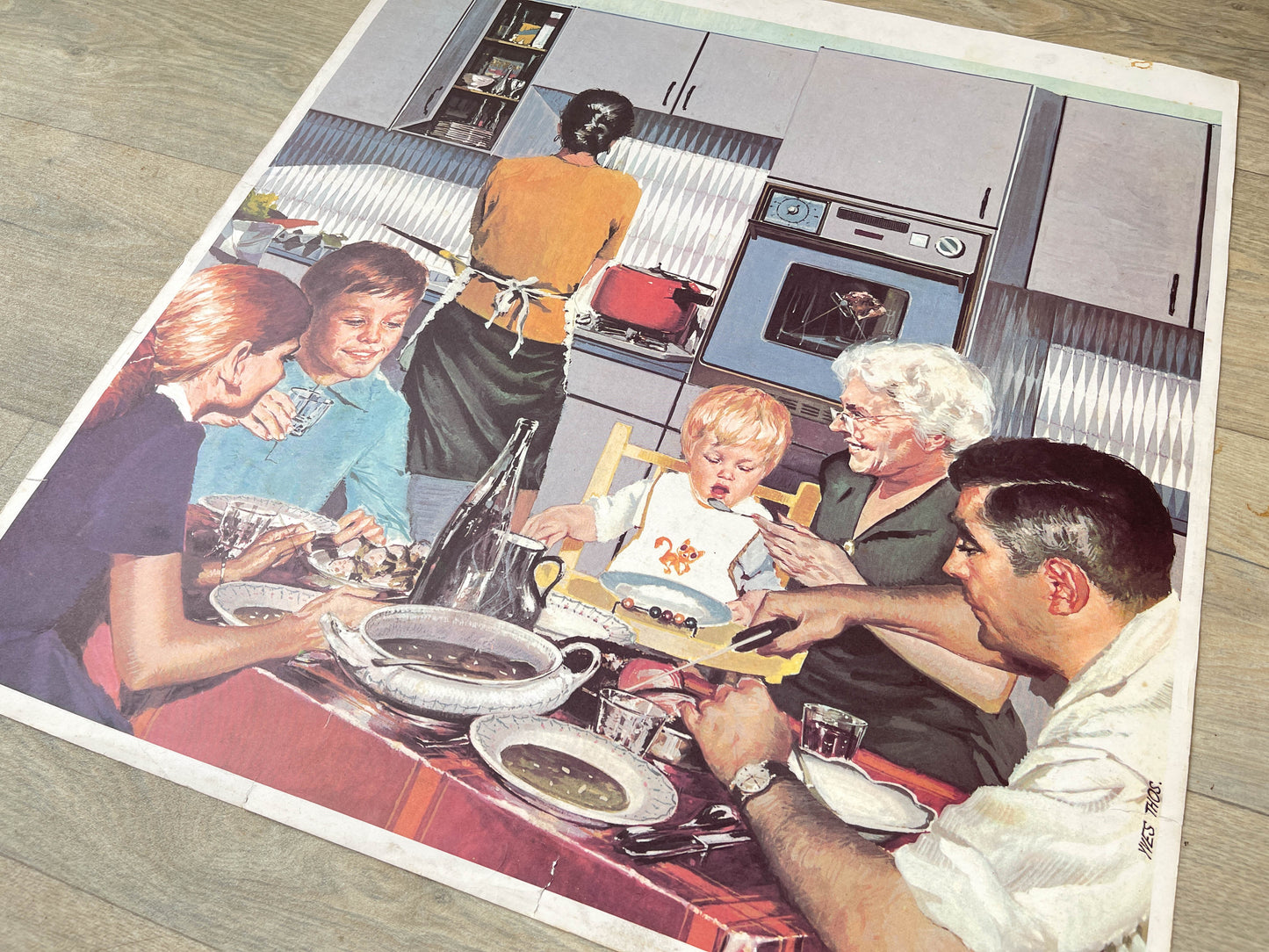 Affiche scolaire Bourrasques d'automne / Repas de famille Yves Thos éditions Rossignol 1960 Français