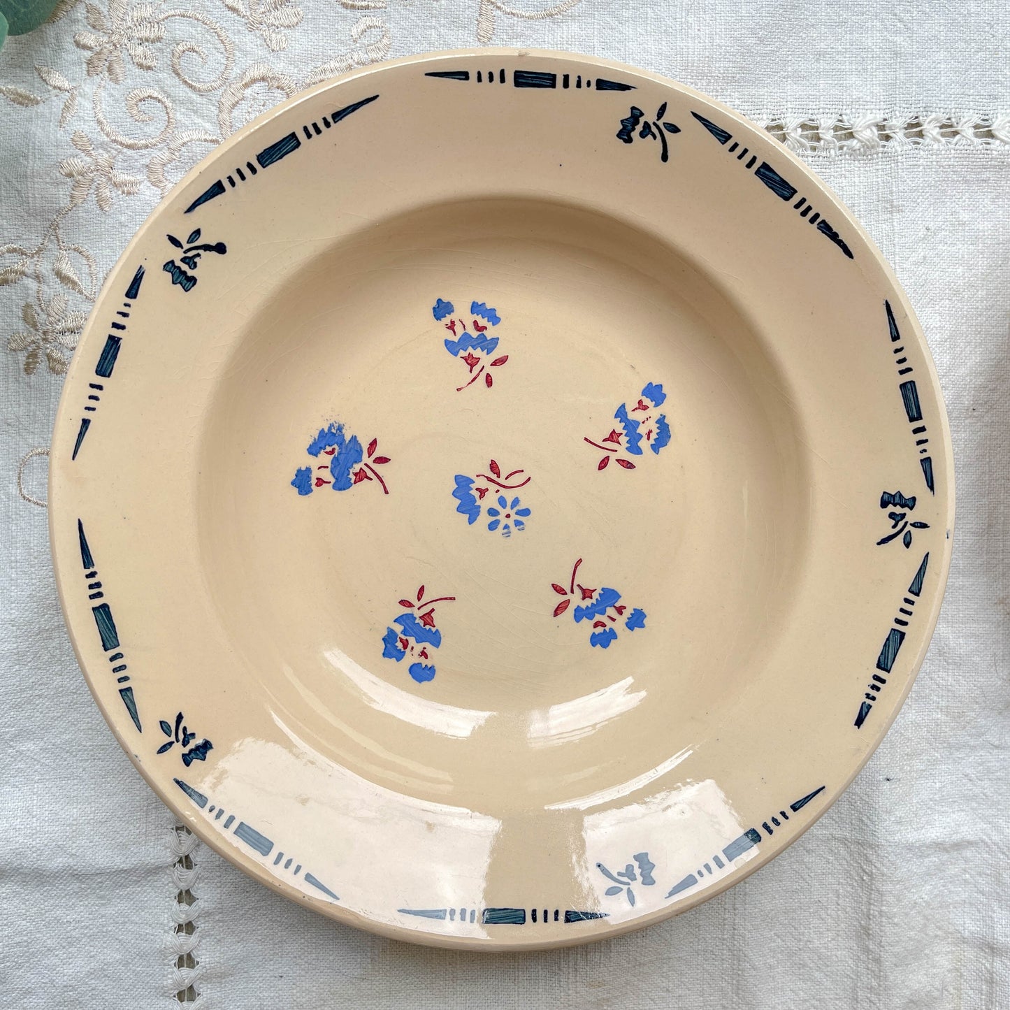 6 Assiettes creuses porcelaine vintage K&g Luneville "Flore" 1950s petites fleures bleues
