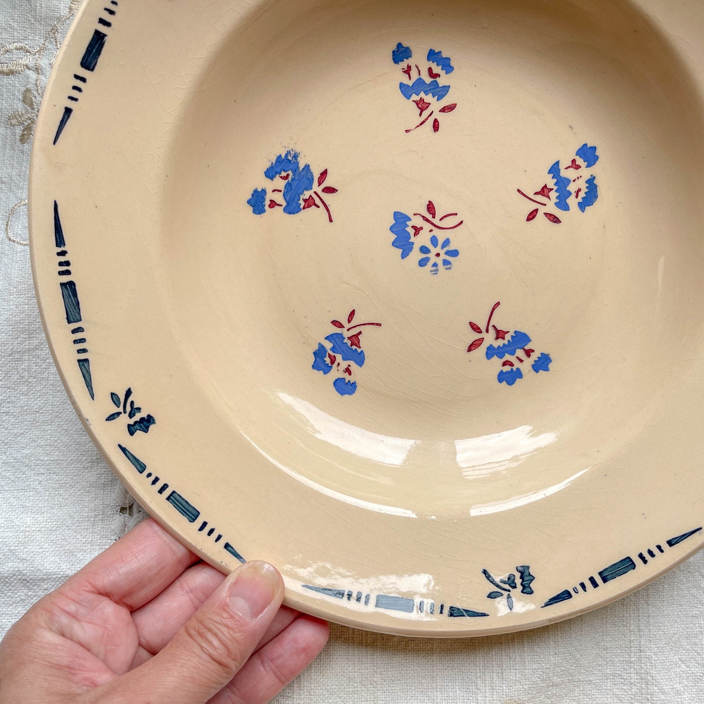 6 Assiettes creuses porcelaine vintage K&g Luneville "Flore" 1950s petites fleures bleues