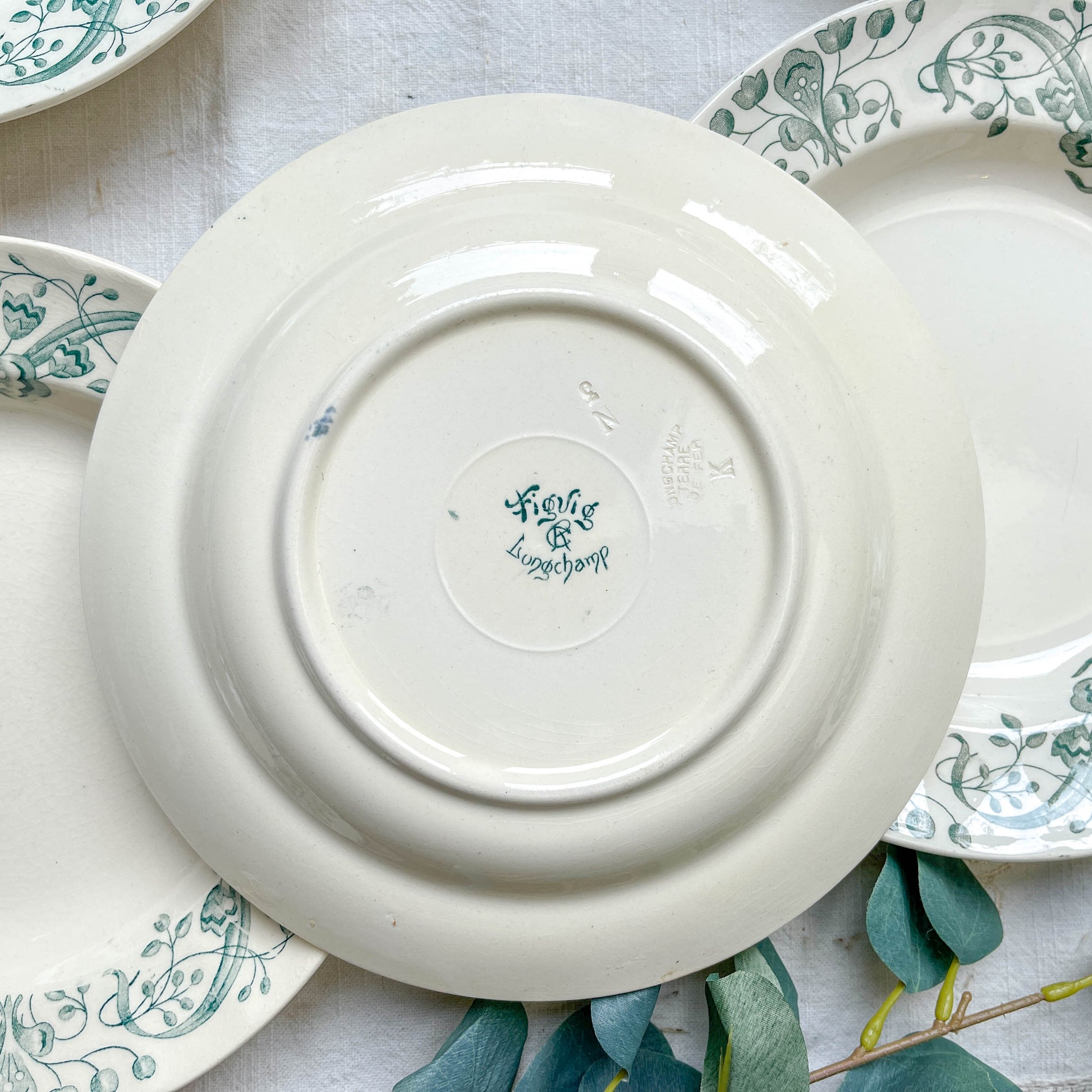 Lot de 6 Assiettes creuses Anciennes Terre de Fer "Figuig" – Longchamp XIXe