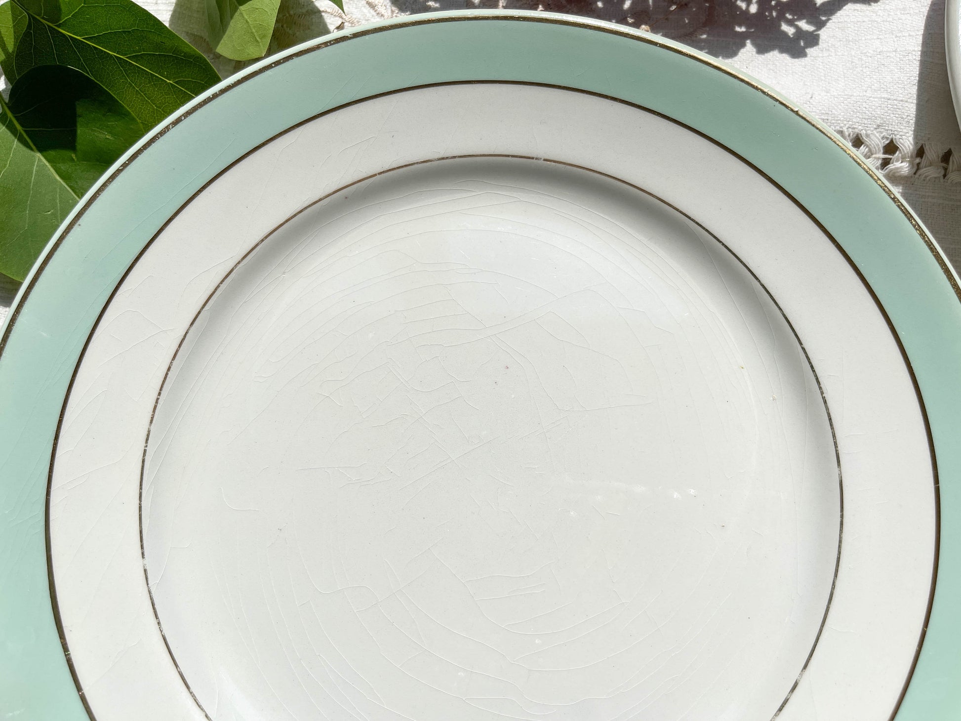 4 Assiettes plates BADONVILLER en faïence blanche verte dorée