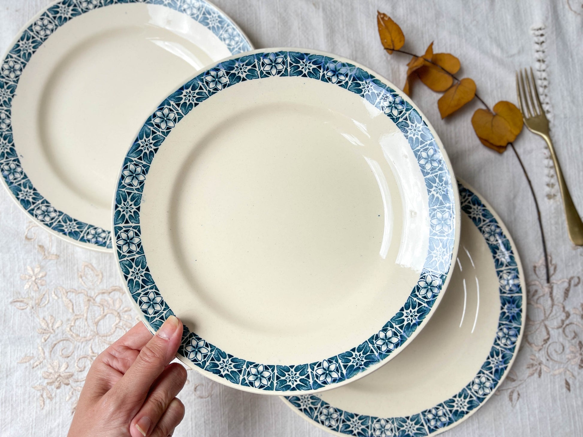 6 Assiettes plates Terre de fer Longchamp modèle René Made in France