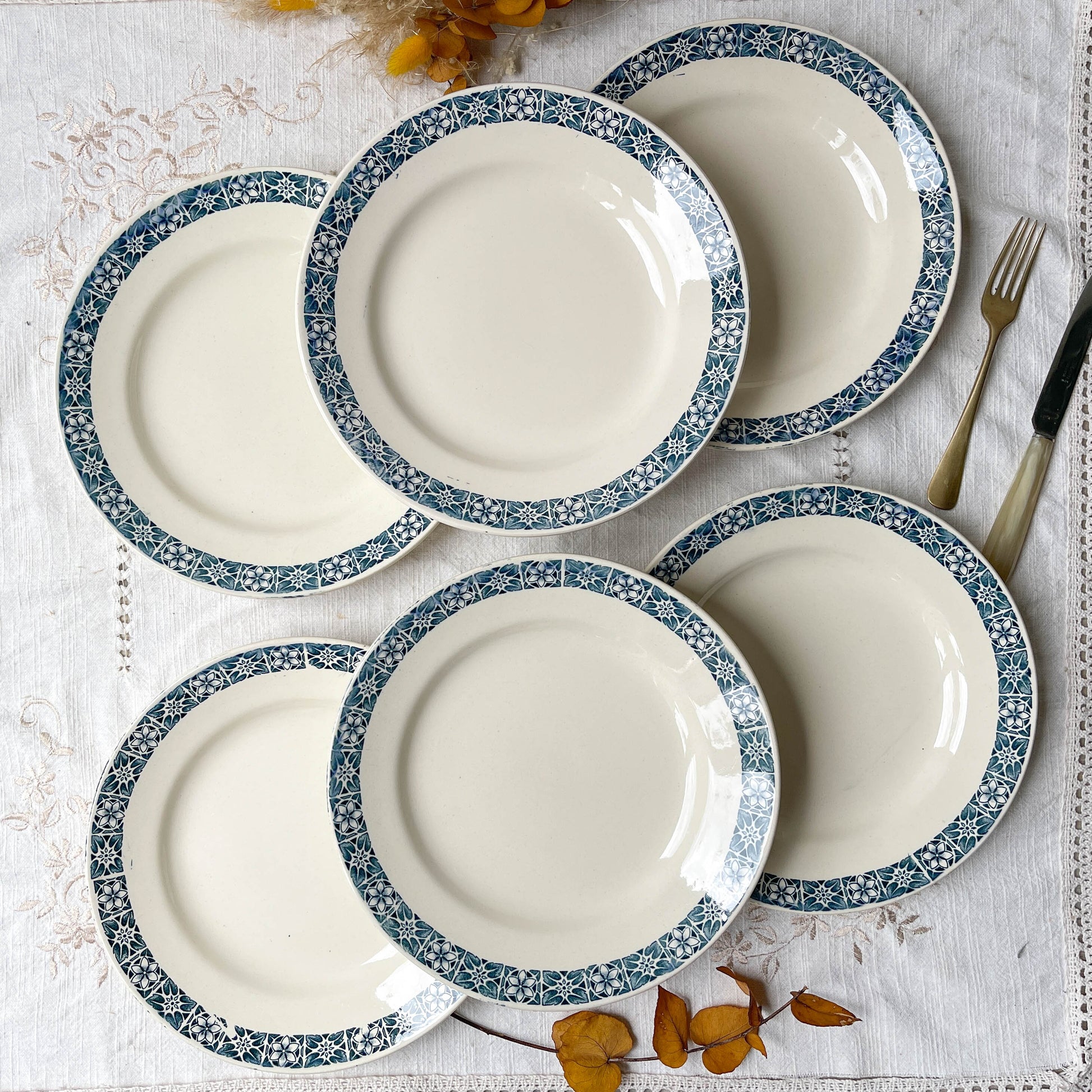 6 Assiettes plates Terre de fer Longchamp modèle René Made in France