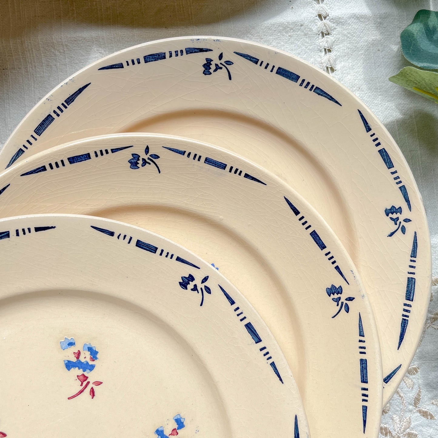6 Assiettes plates porcelaine vintage K&g Luneville "Flore" 1950s petites fleures bleues