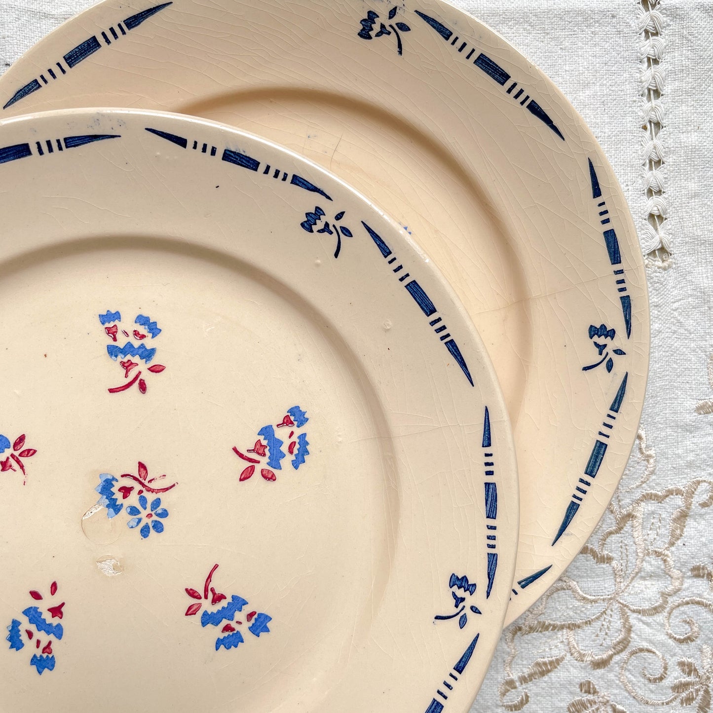 8 Assiettes plates porcelaine vintage K&g Luneville "Flore" 1950s petites fleures bleues