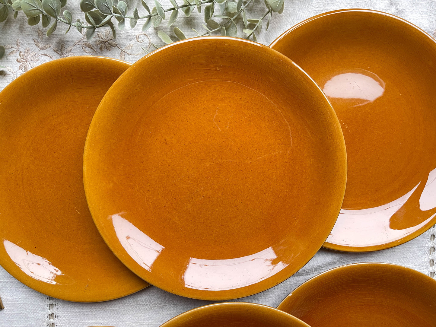 6 Assiettes Vintage en faïence couleur ambre Longchamp, France 1970
