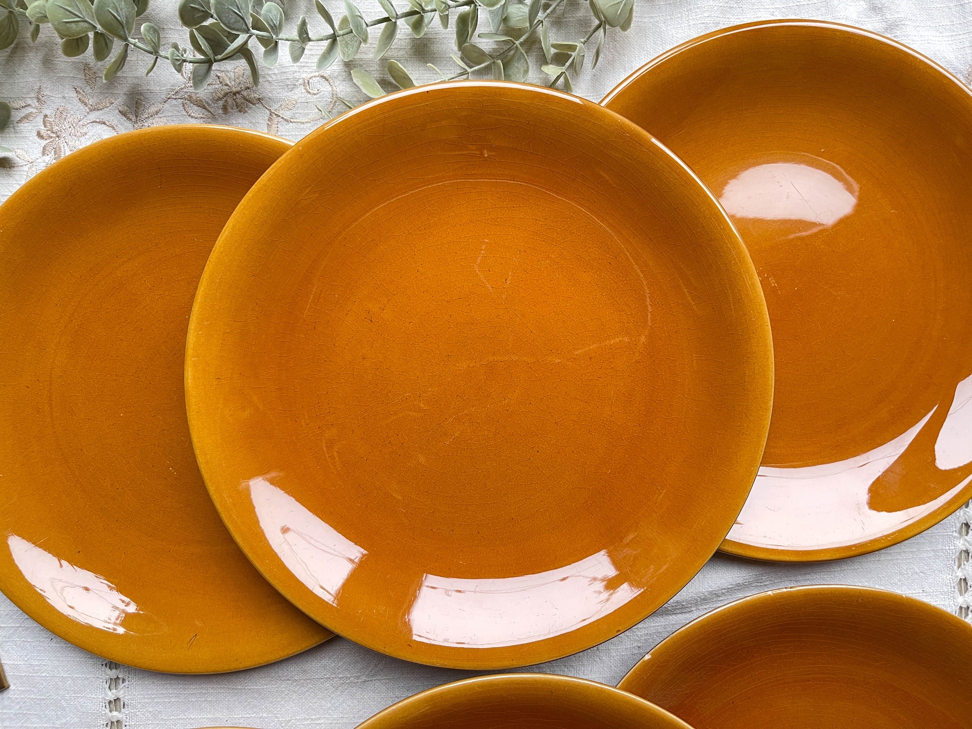 6 Assiettes Vintage en faïence couleur ambre Longchamp, France 1970