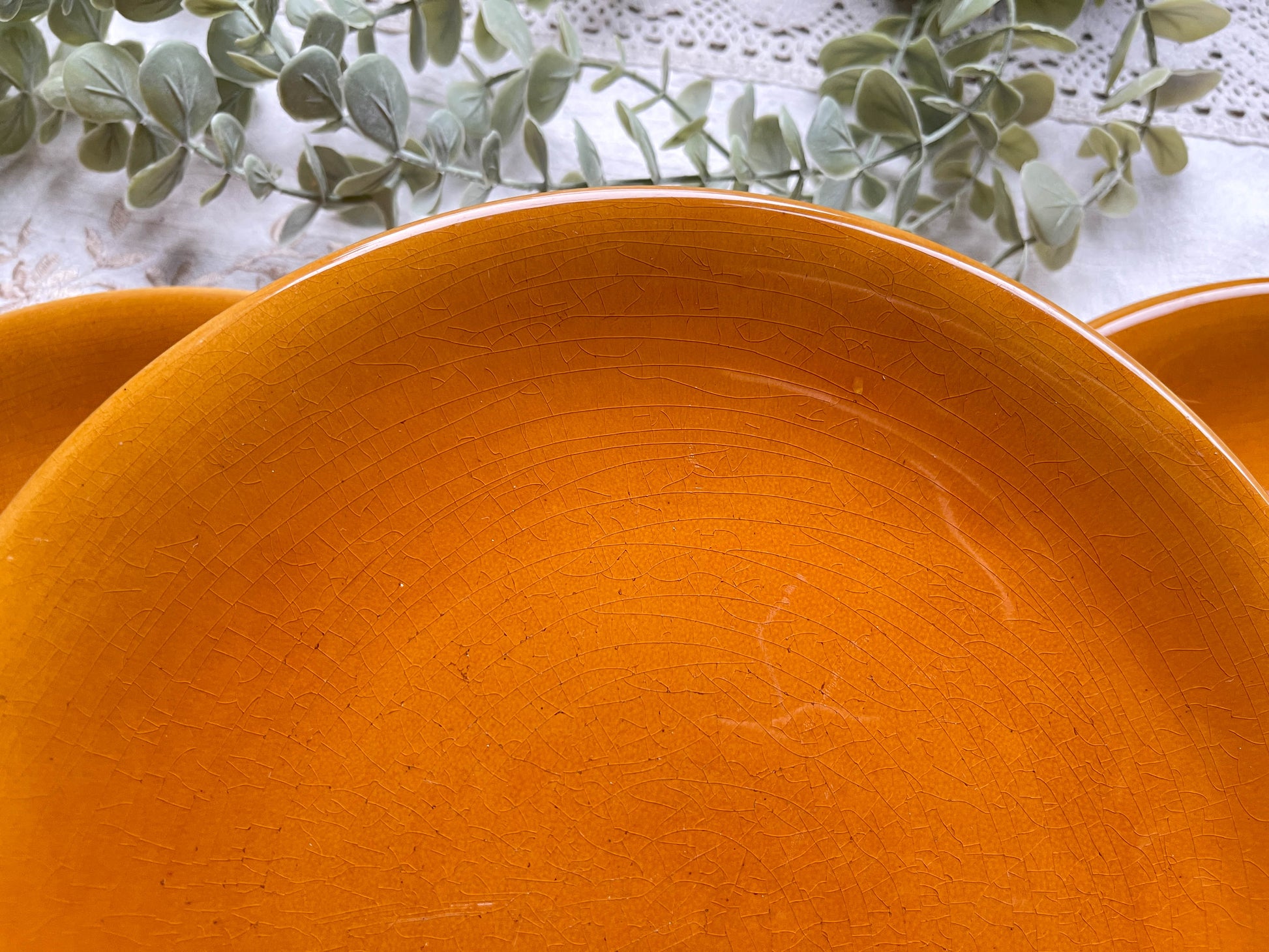 6 Assiettes Vintage en faïence couleur ambre Longchamp, France 1970