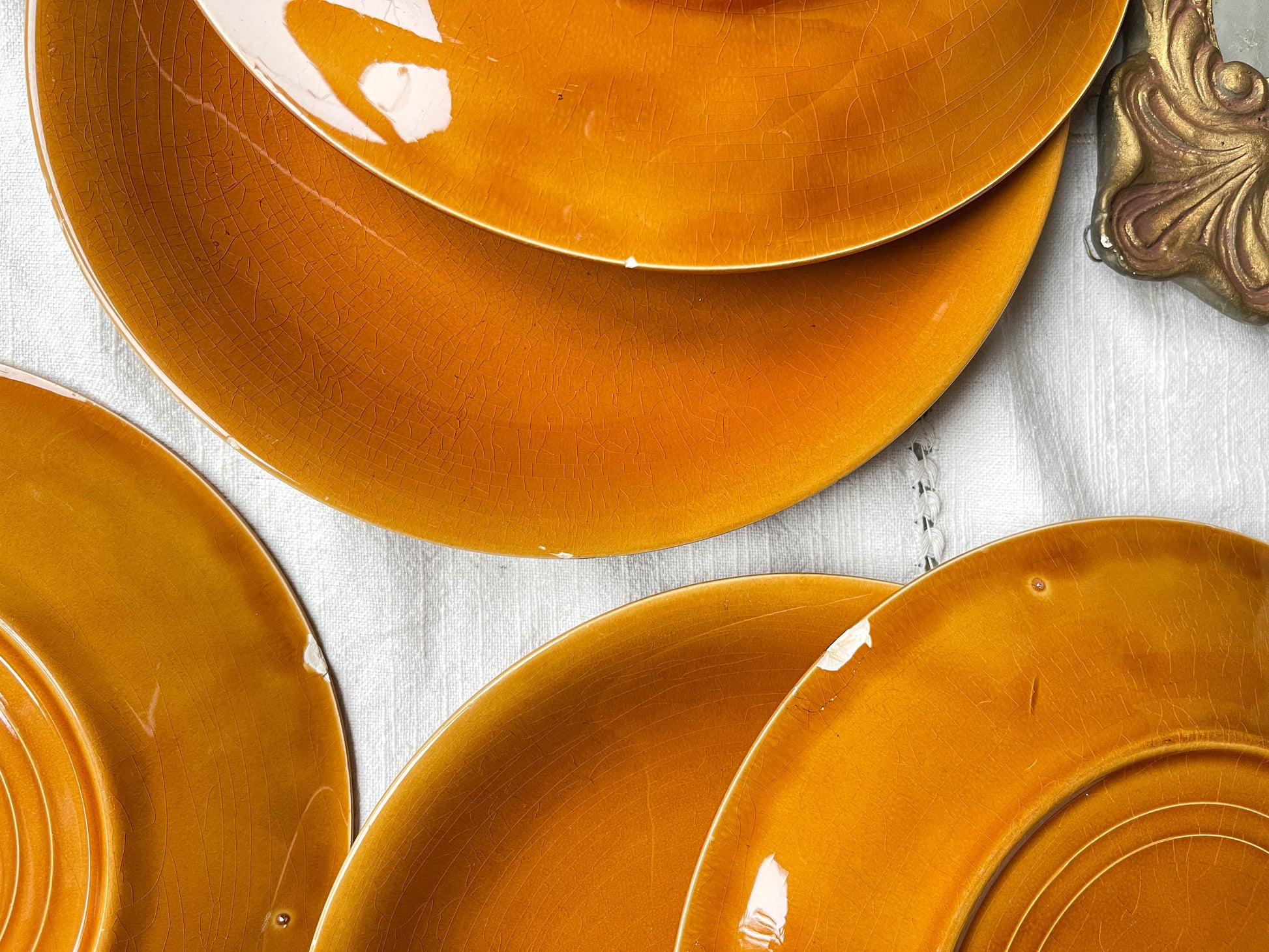 6 Assiettes Vintage en faïence couleur ambre Longchamp, France 1970