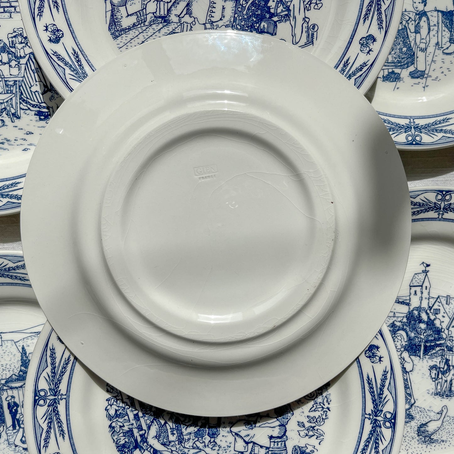 Lot de 7 Assiettes Plates Anciennes Faïence illustrée Gien