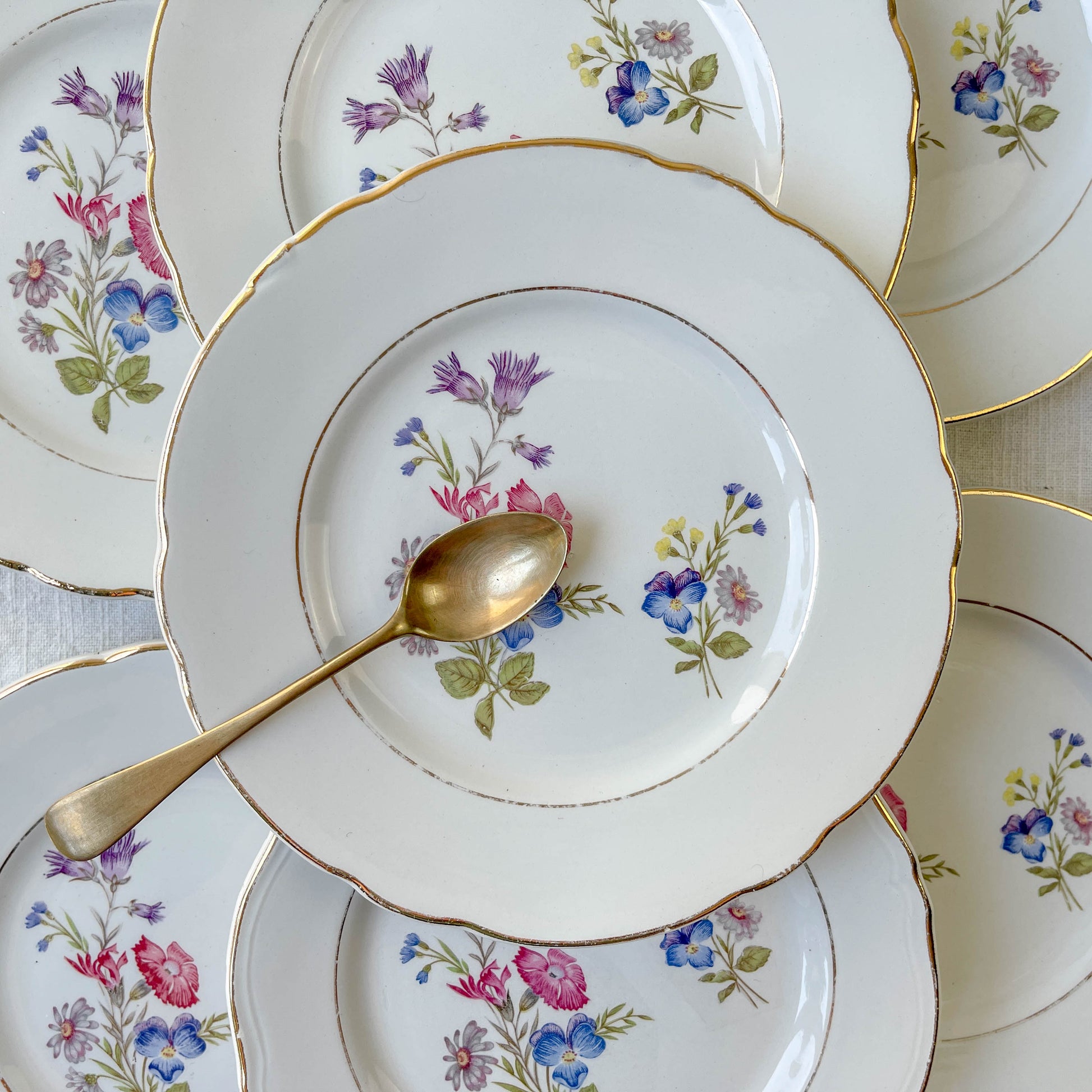 7 Petites Assiettes en porcelaine vintage motif fleuri KG Luneville