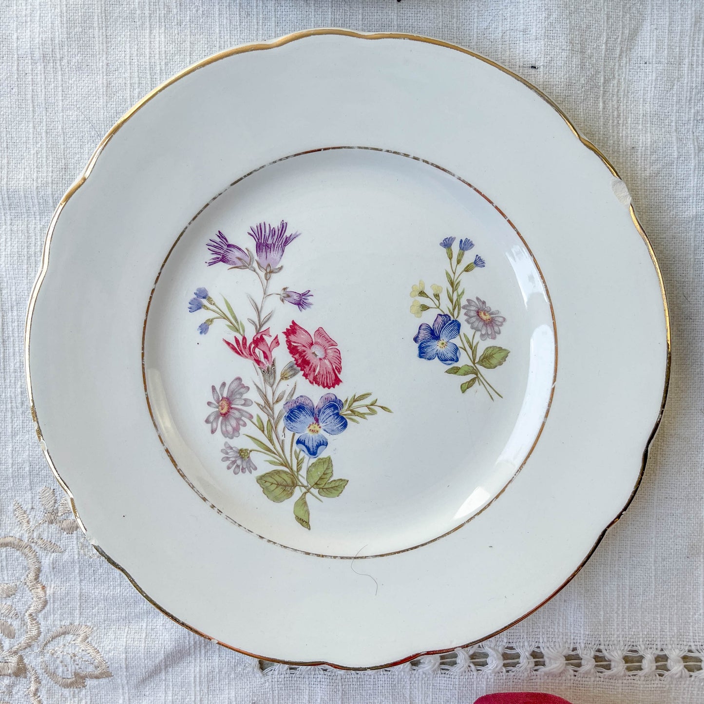 7 Vintage Porcelain Small Plates with Floral Pattern, KG Luneville